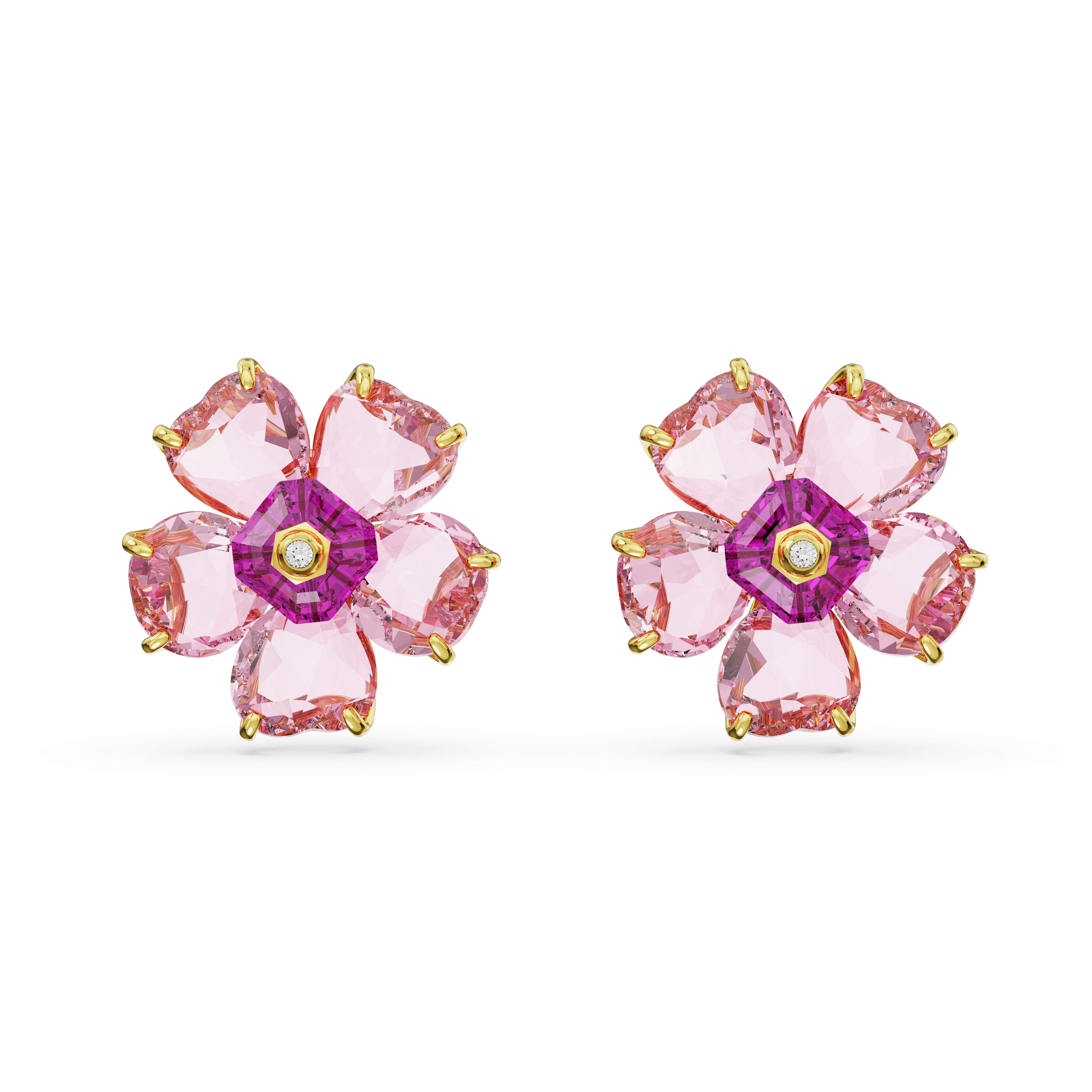 Swarovski Idyllia stud earrings, Flower, Pink, Gold-tone plated 5650563