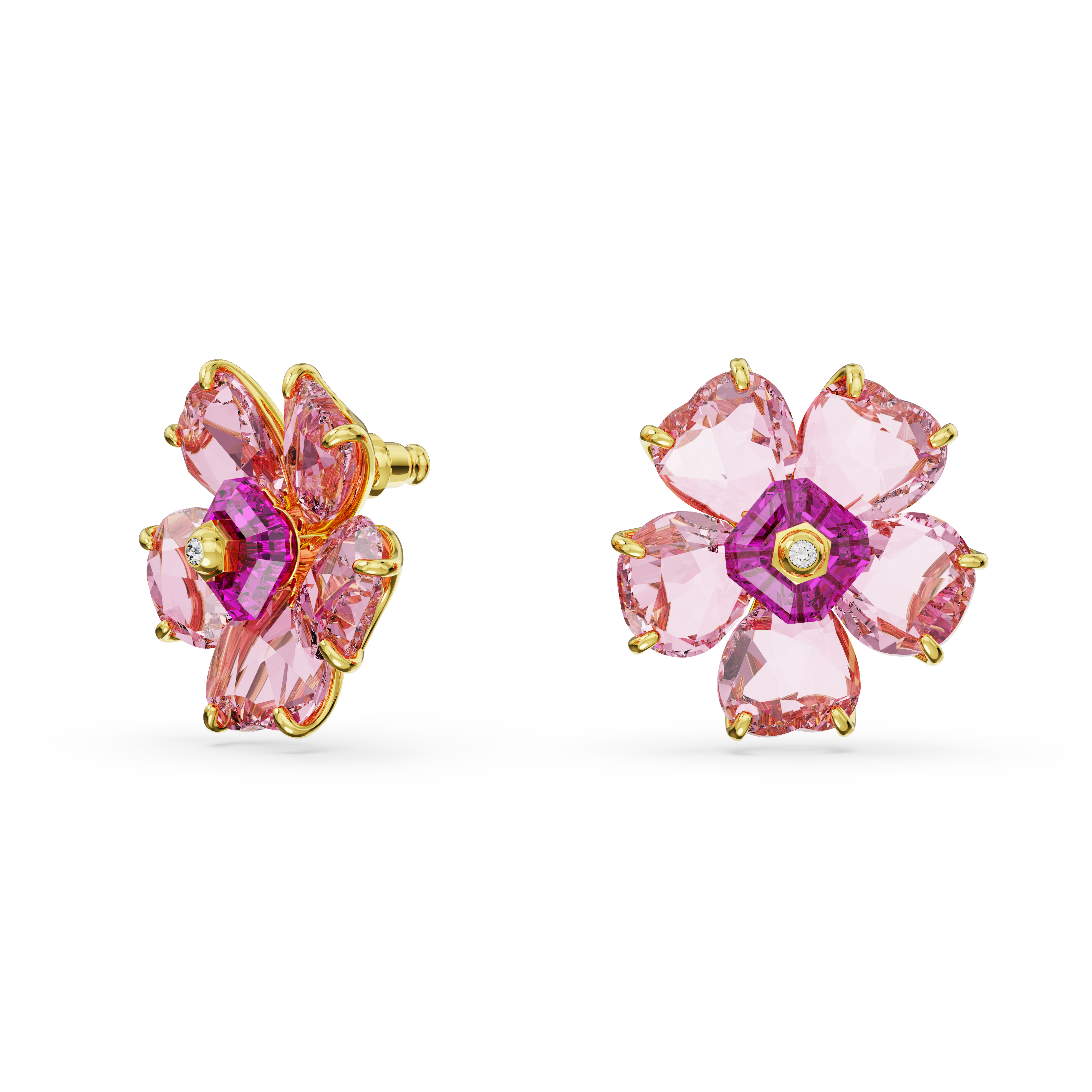 Swarovski Idyllia stud earrings, Flower, Pink, Gold-tone plated 5650563