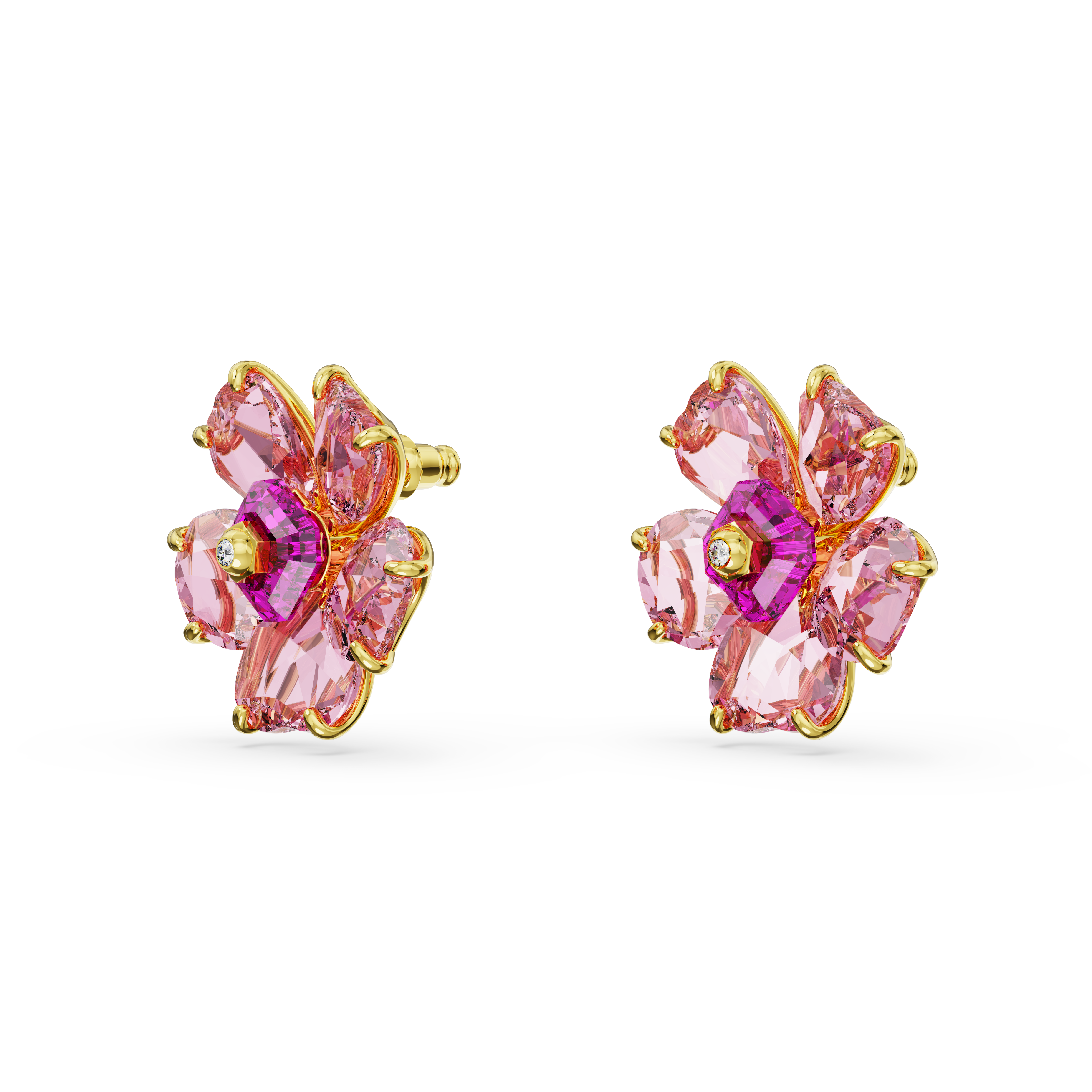 Swarovski Idyllia stud earrings, Flower, Pink, Gold-tone plated 5650563