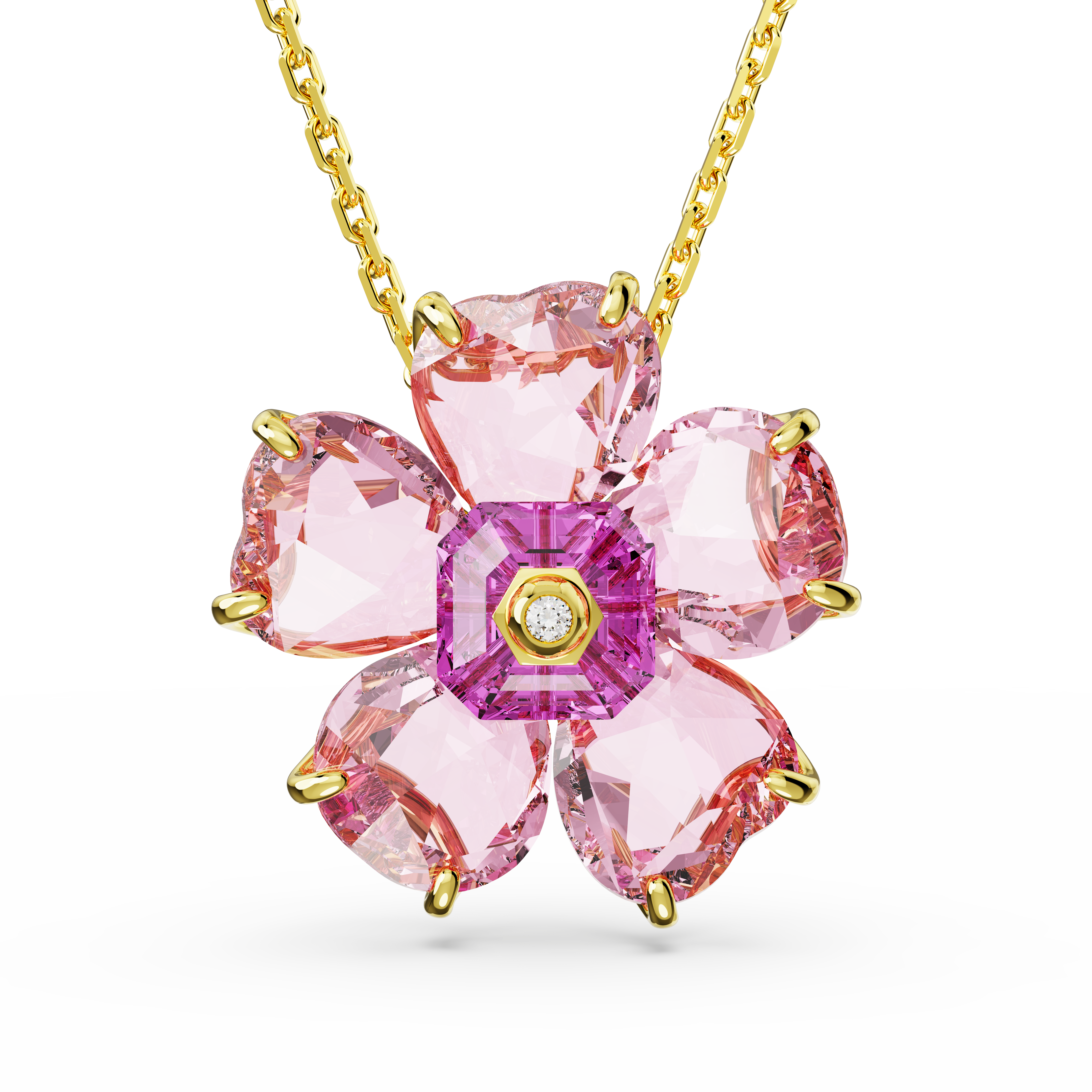 Swarovski Idyllia necklace, Flower, Pink, Gold-tone plated 5650569