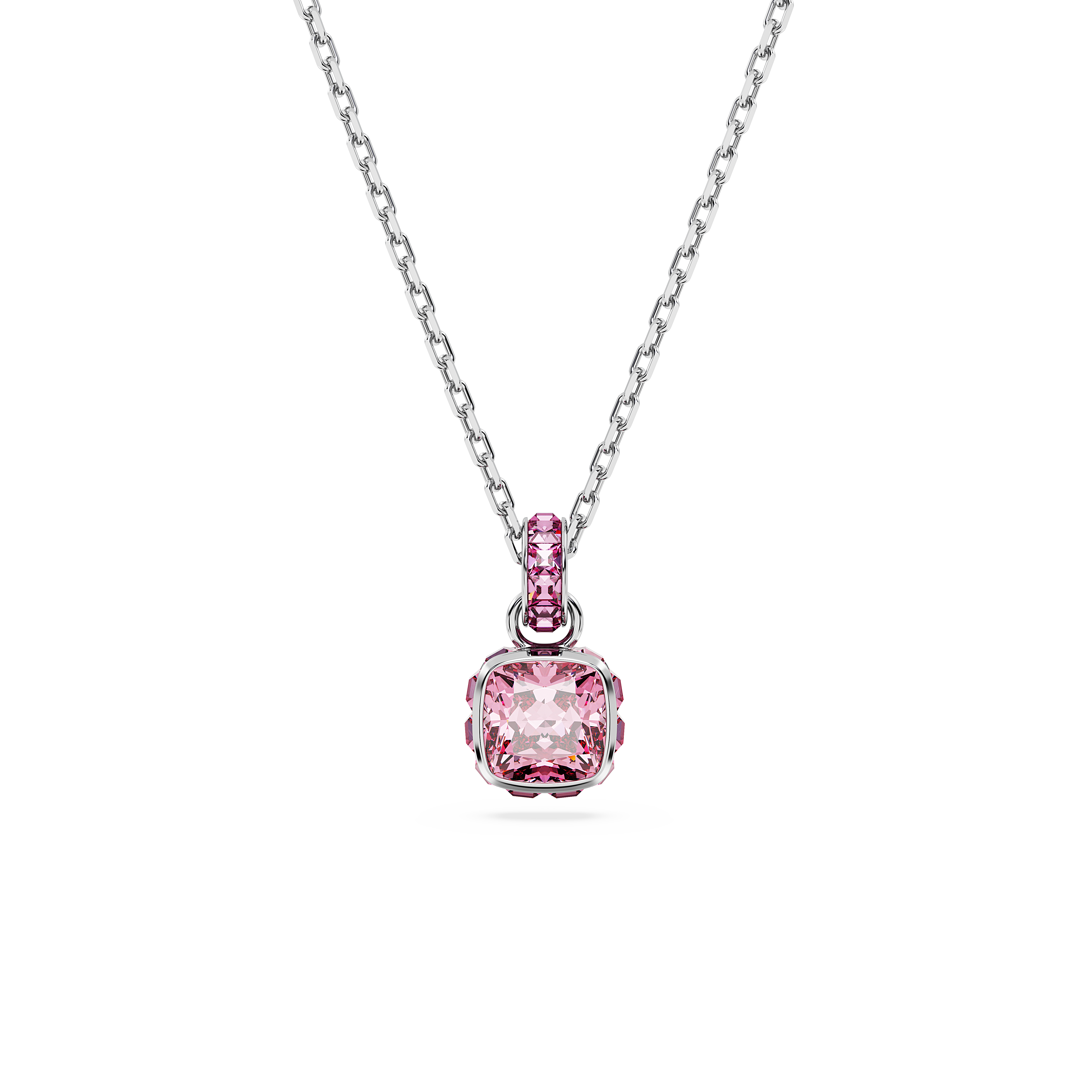 Swarovski Birthstone pendant, Square cut, October, Pink, Rhodium plated 5651791