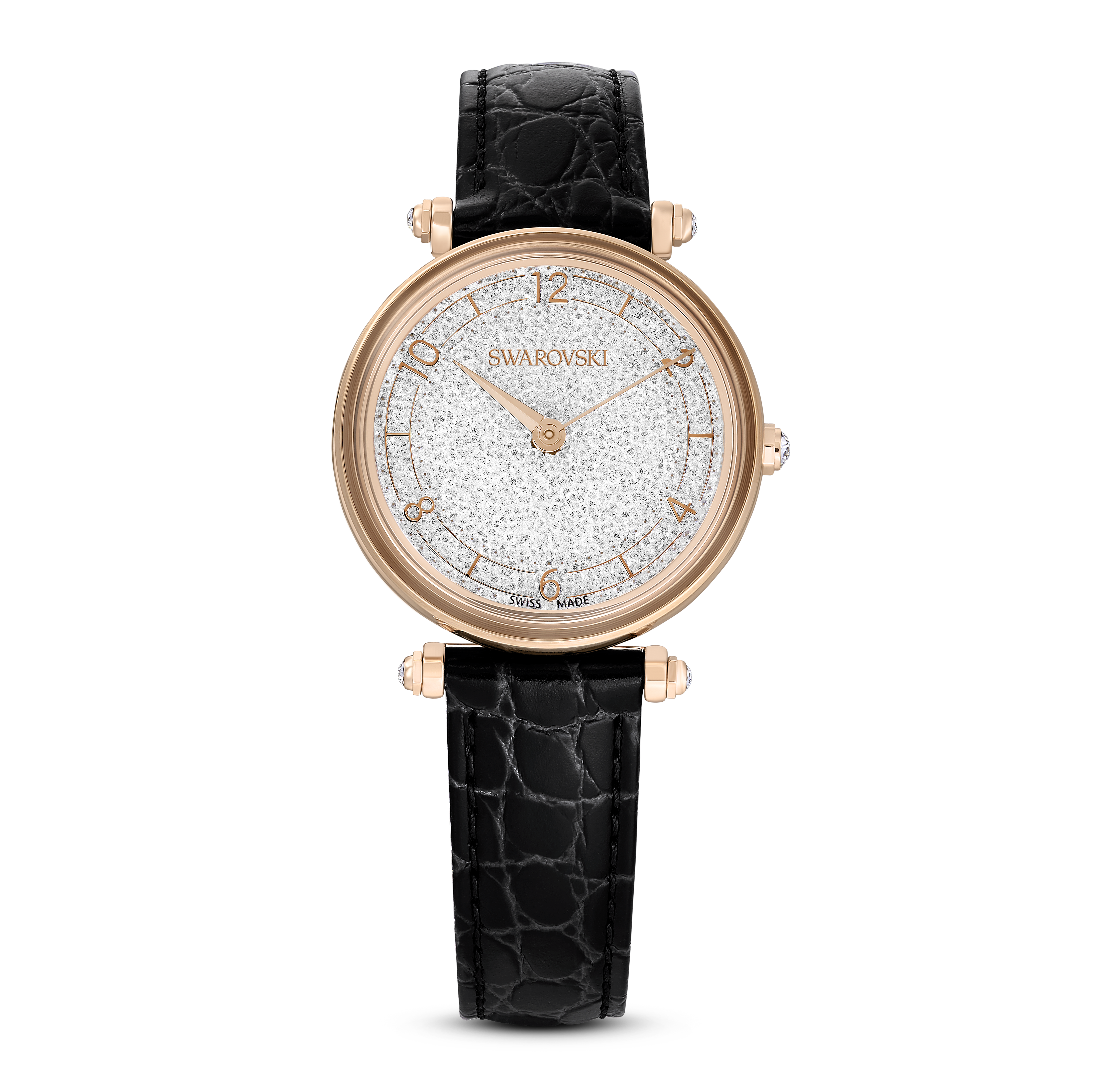 SWAROVSKI CRYSTALLINE WONDER WATCH, SWISS MADE, LEATHER STRAP, BLACK, ROSE GOLD-TONE FINISH 5653359