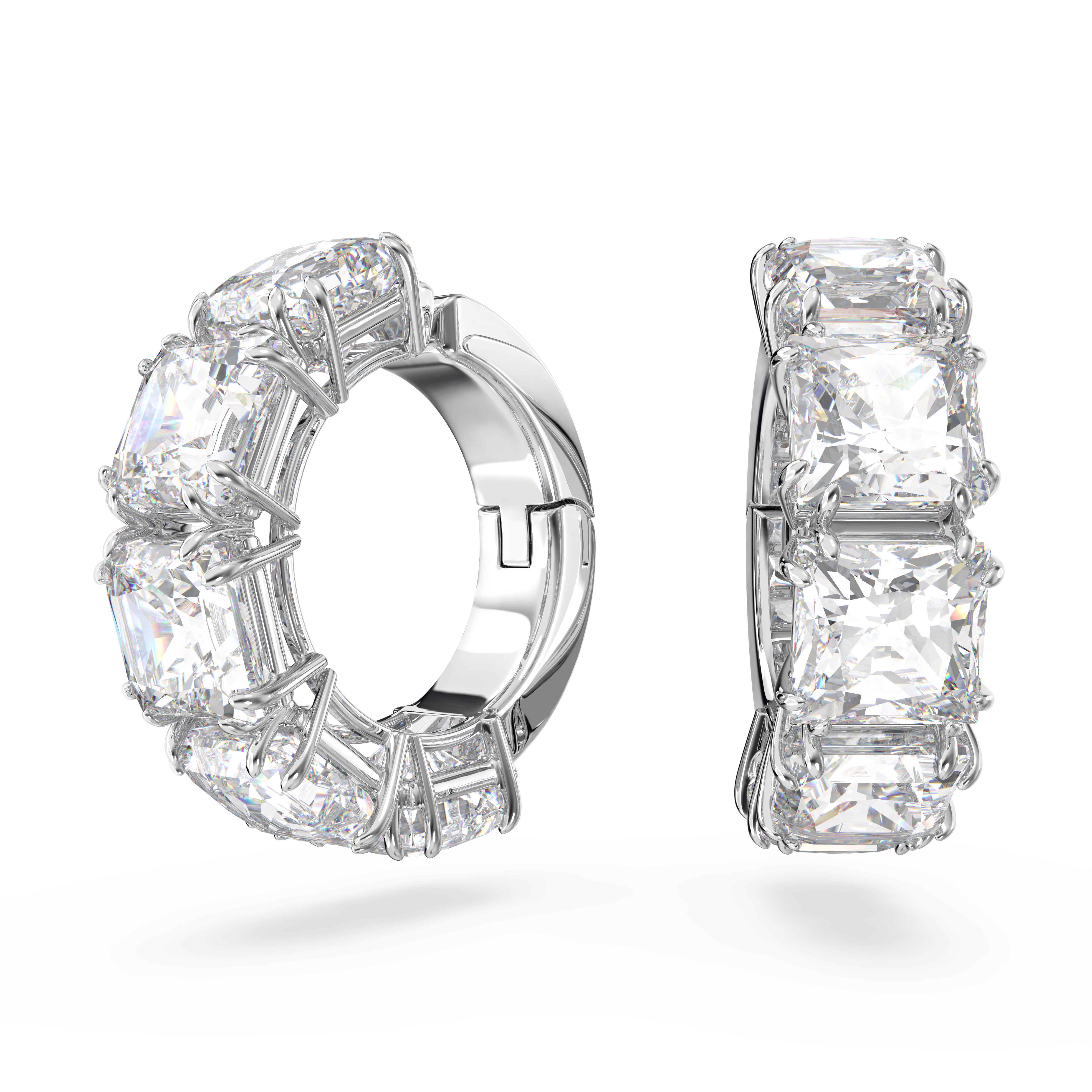 Swarovski Matrix clip earrings, Square cut, White, Rhodium plated 5654557