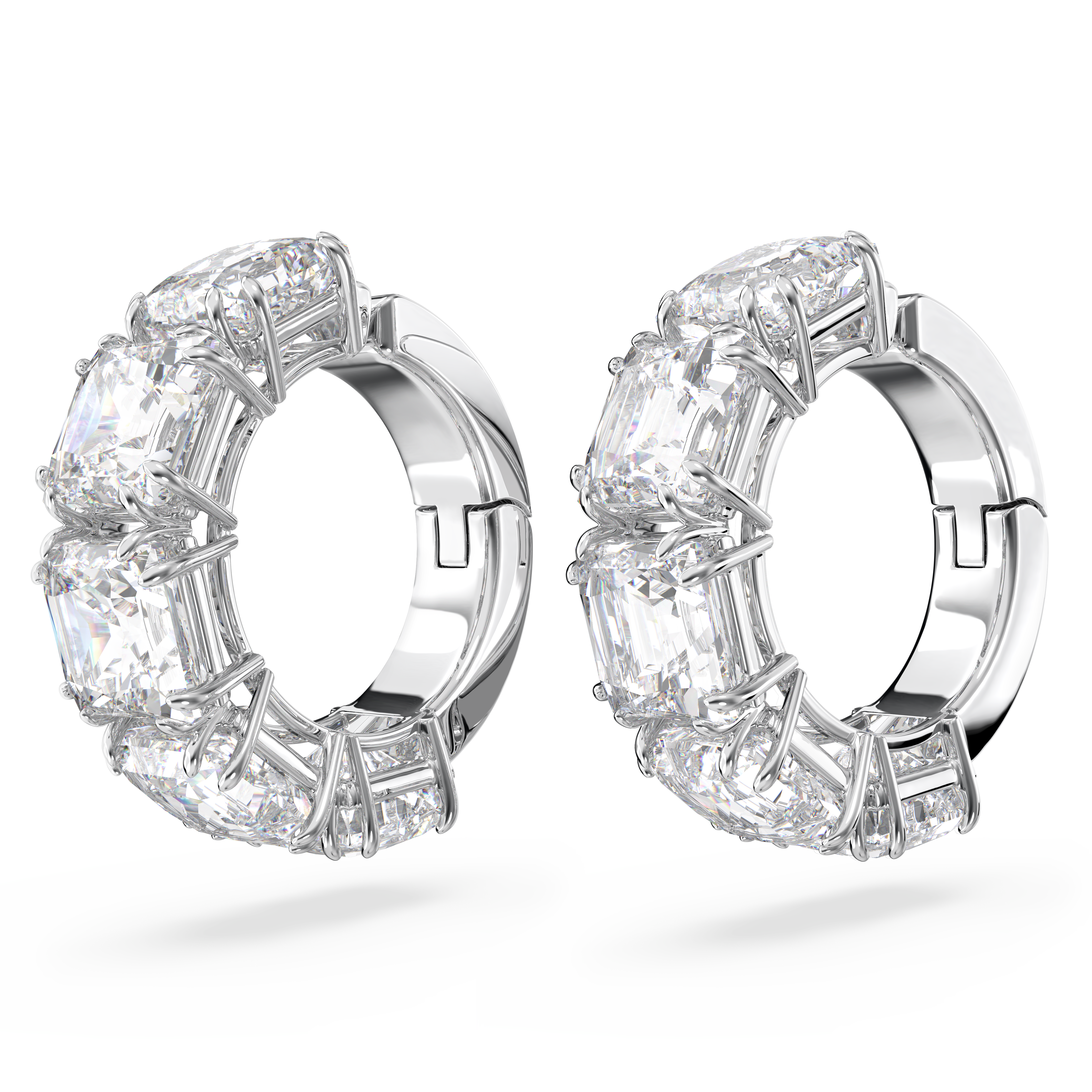 Swarovski Matrix clip earrings, Square cut, White, Rhodium plated 5654557