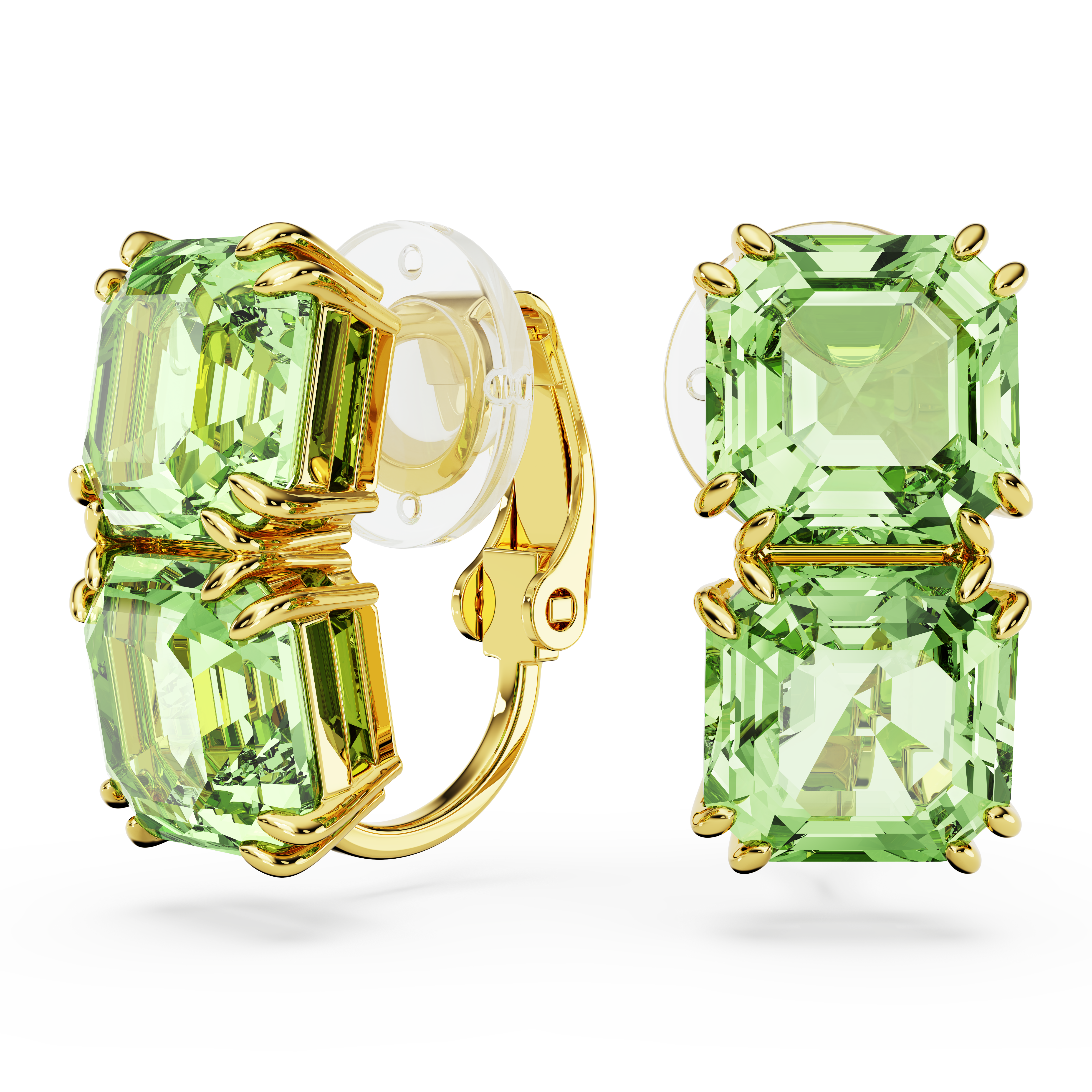 SWAROVSKI MILLENIA CLIP EARRINGS, SQUARE CUT, GREEN, GOLD-TONE PLATED 5654559