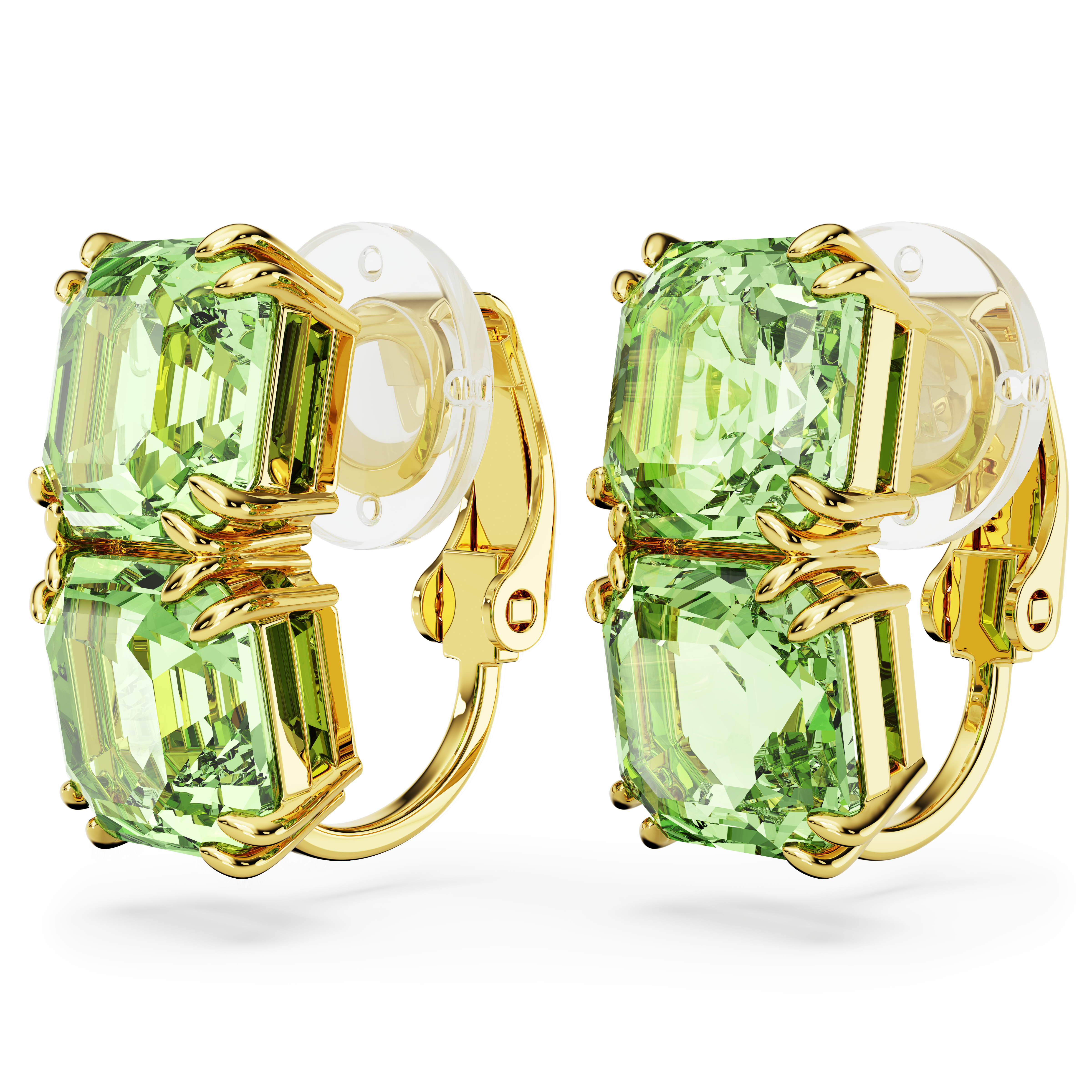 SWAROVSKI MILLENIA CLIP EARRINGS, SQUARE CUT, GREEN, GOLD-TONE PLATED 5654559