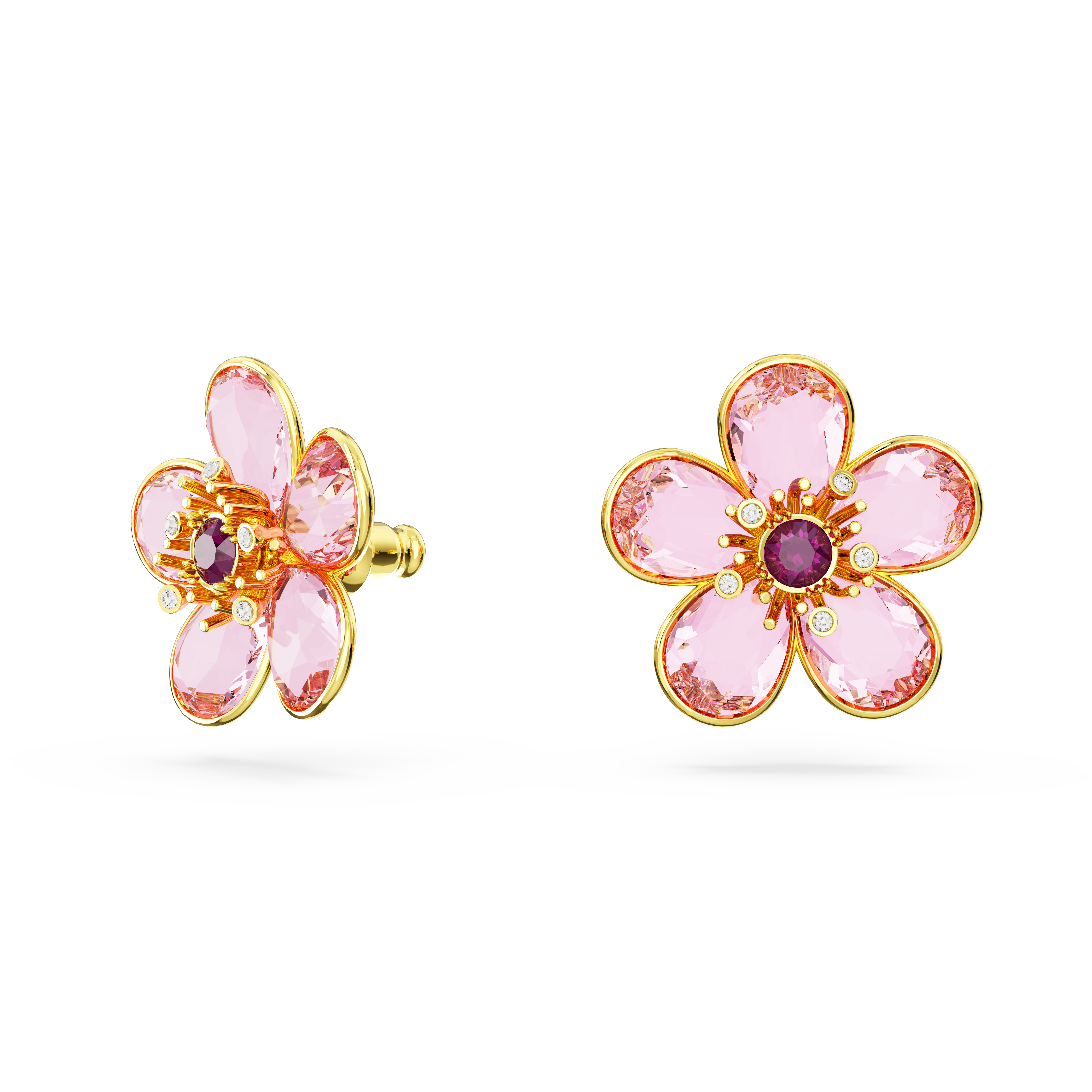 Swarovski Florere stud earrings, Flower, Pink, Gold-tone plated 5656635