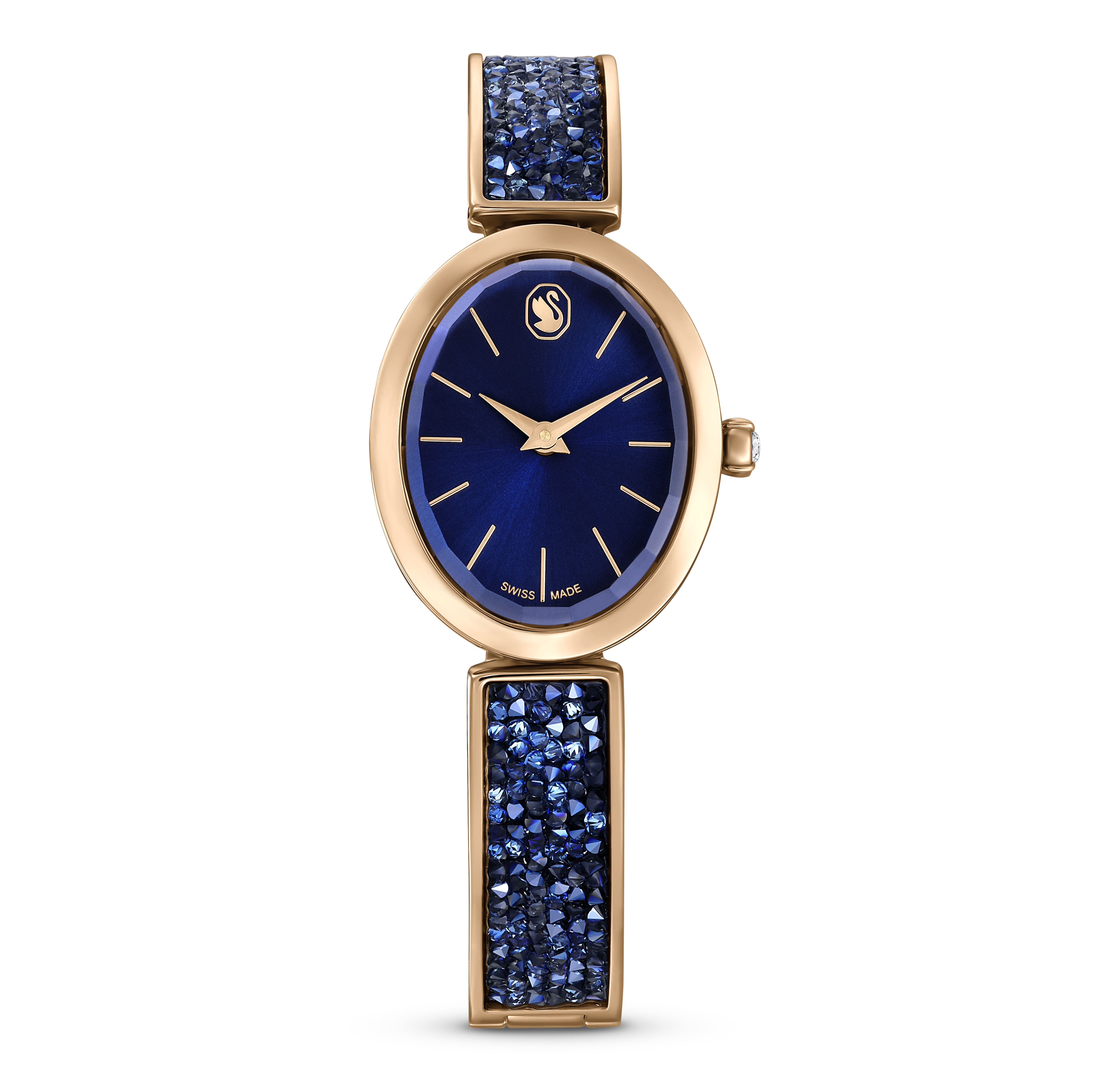 SWAROVSKI CRYSTAL ROCK OVAL WATCH, SWISS MADE, METAL BRACELET, BLUE, ROSE GOLD-TONE FINISH 5656822