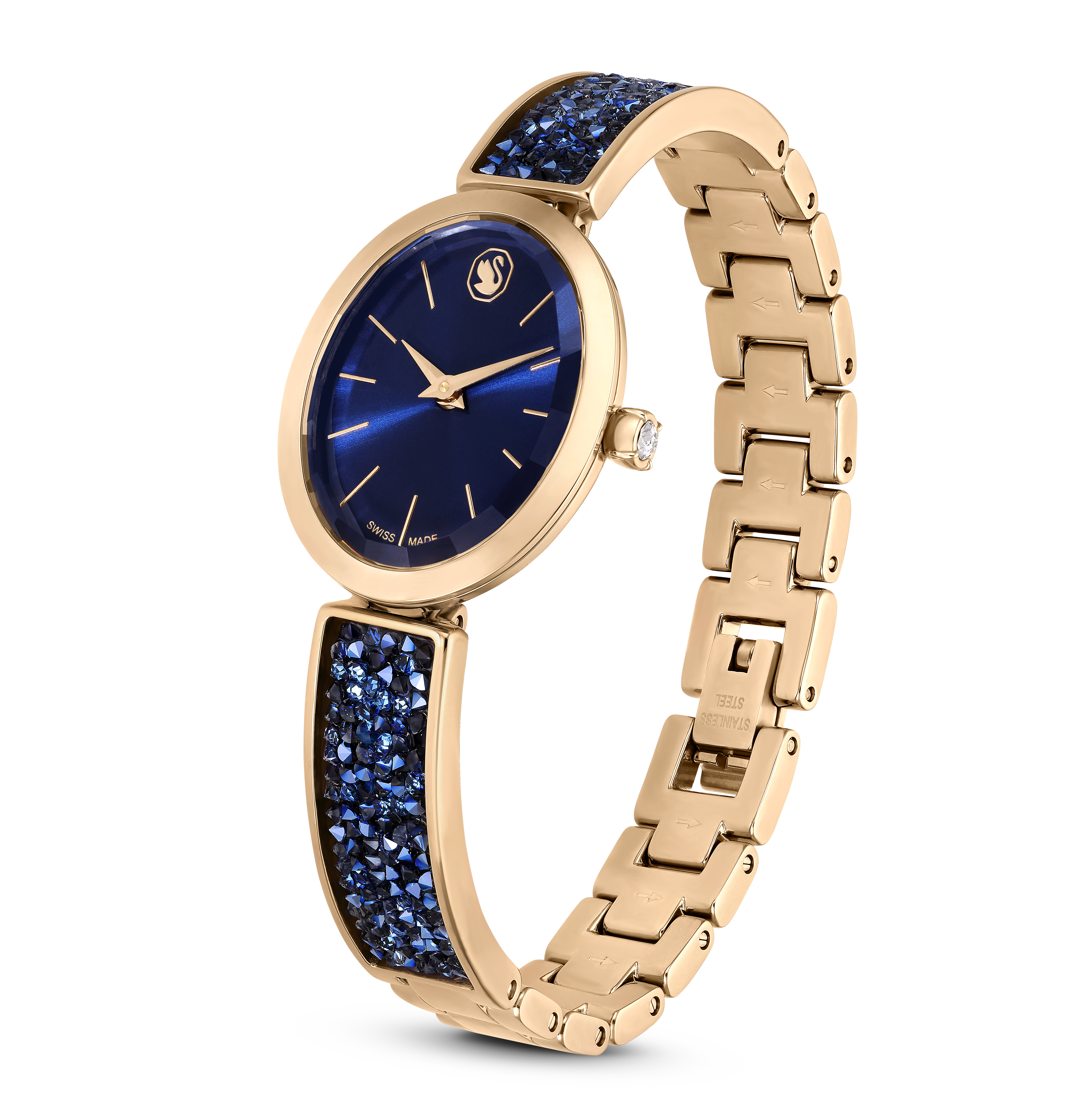 Swarovski Crystal Rock oval watch, Swiss Made, Crystal bracelet, Blue, Rose gold-tone finish 5656822