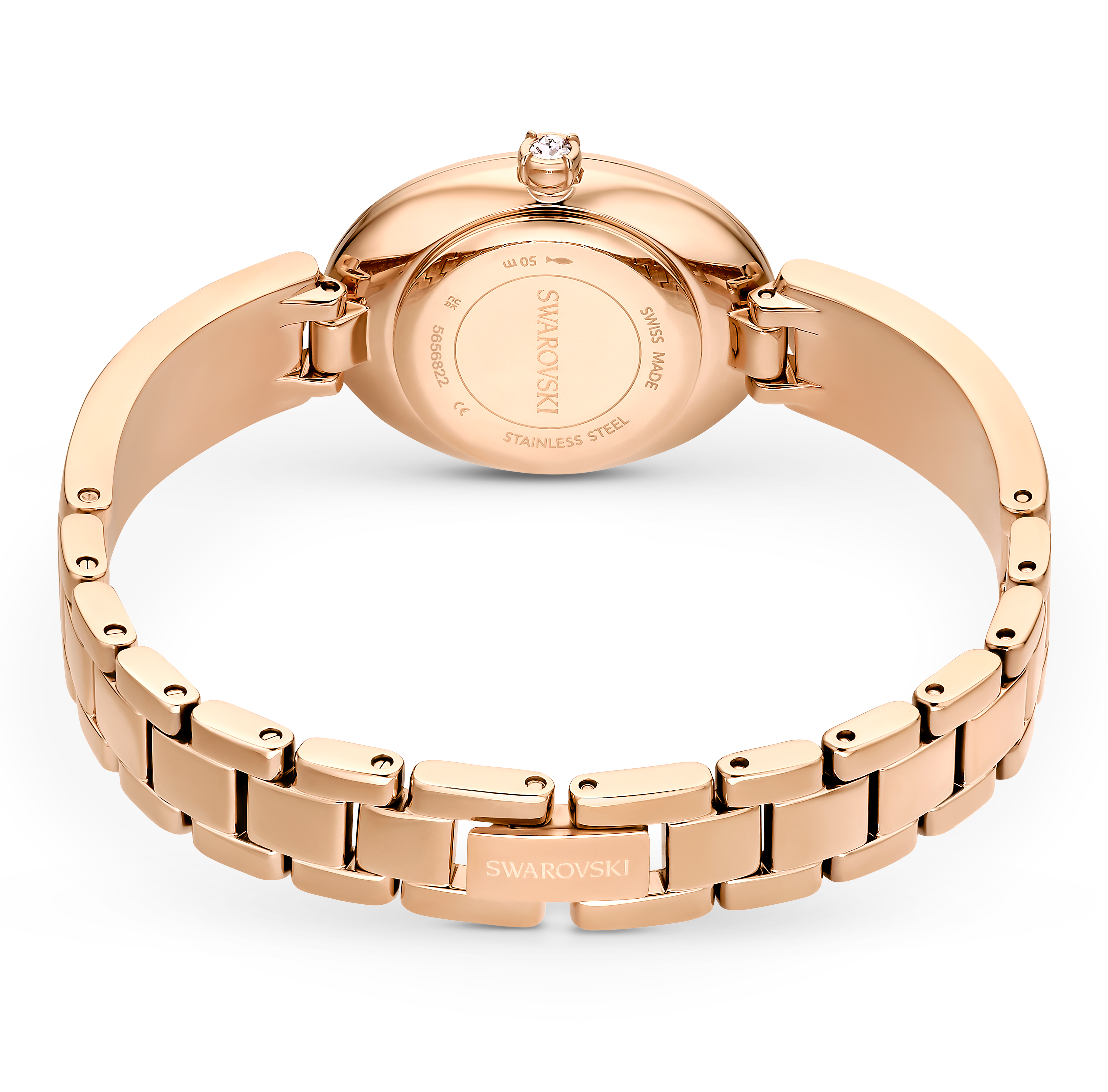 SWAROVSKI CRYSTAL ROCK OVAL WATCH, SWISS MADE, METAL BRACELET, BLUE, ROSE GOLD-TONE FINISH 5656822