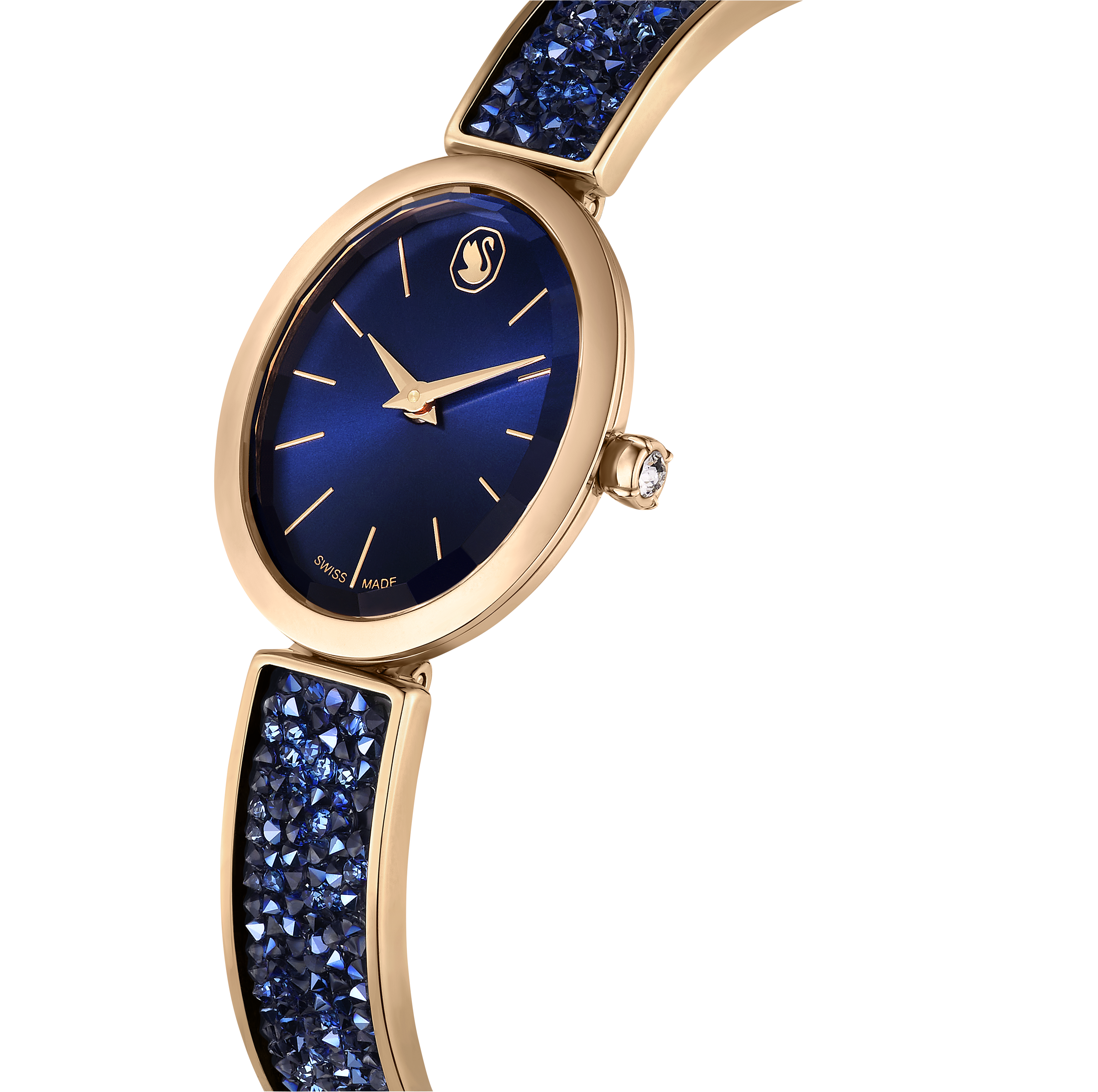 SWAROVSKI CRYSTAL ROCK OVAL WATCH, SWISS MADE, METAL BRACELET, BLUE, ROSE GOLD-TONE FINISH 5656822