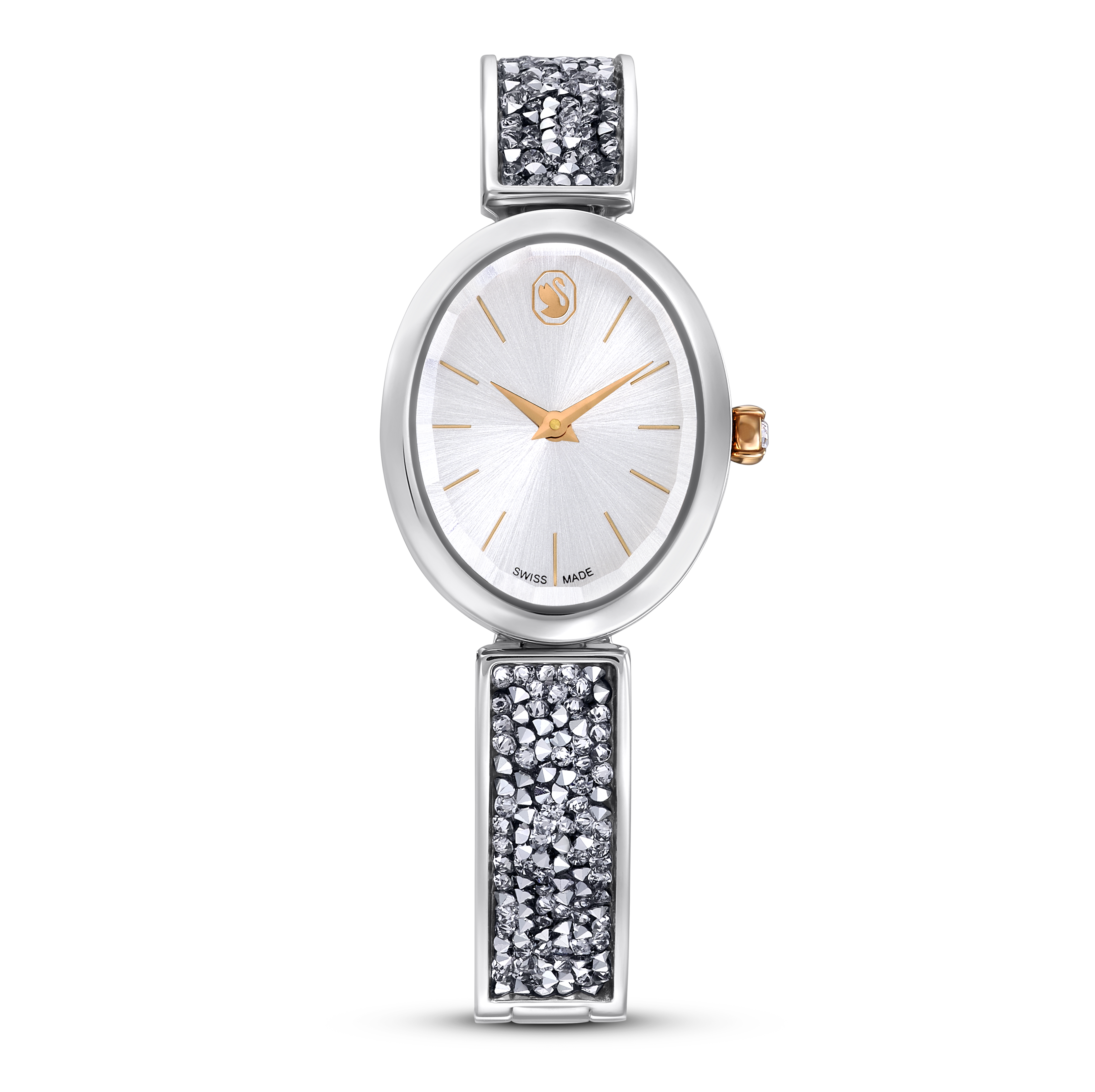 SWAROVSKI CRYSTAL ROCK OVAL WATCH, SWISS MADE, METAL BRACELET, WHITE, STAINLESS STEEL 5656878