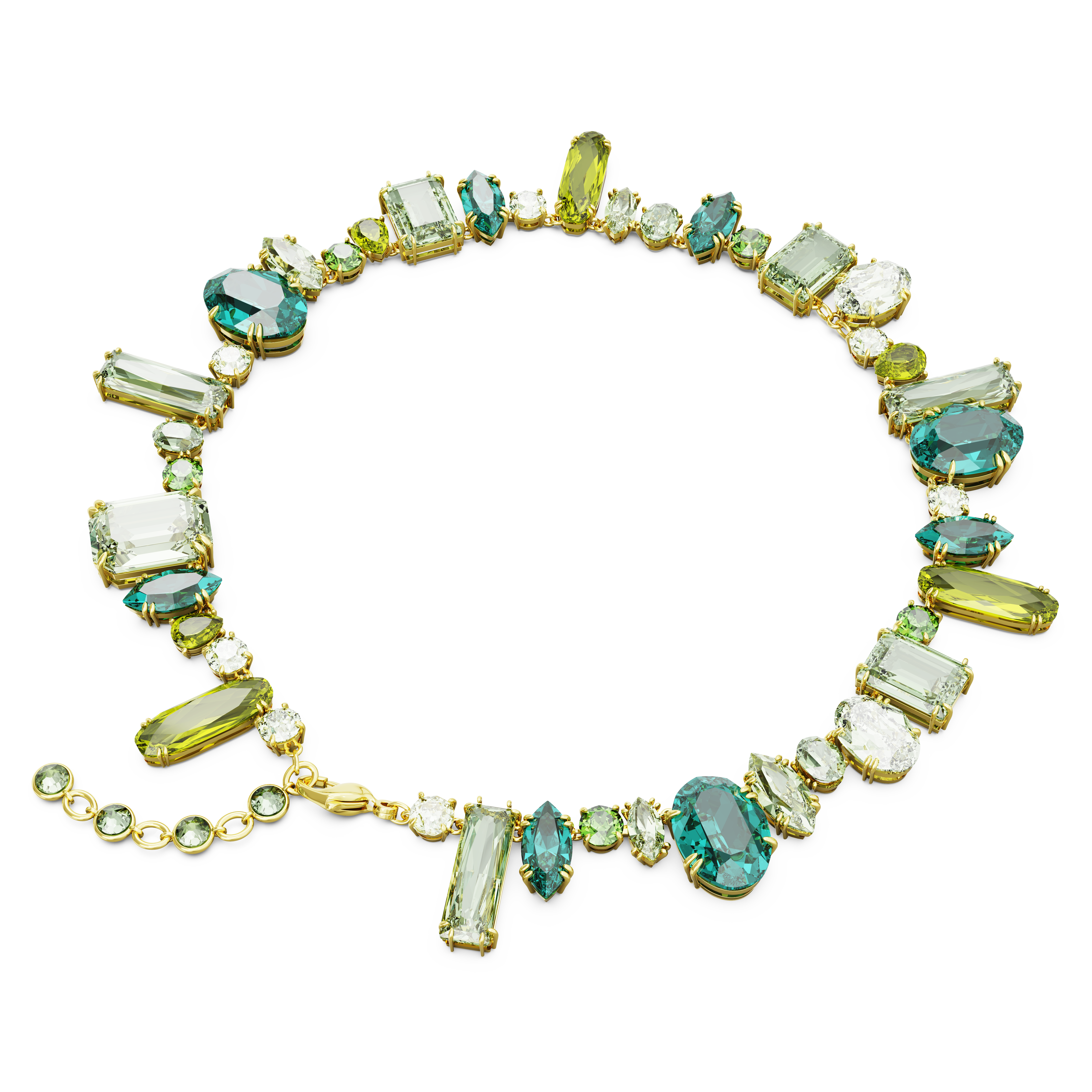Swarovski Gema necklace, Mixed cuts, Green, Gold-tone plated 5657388