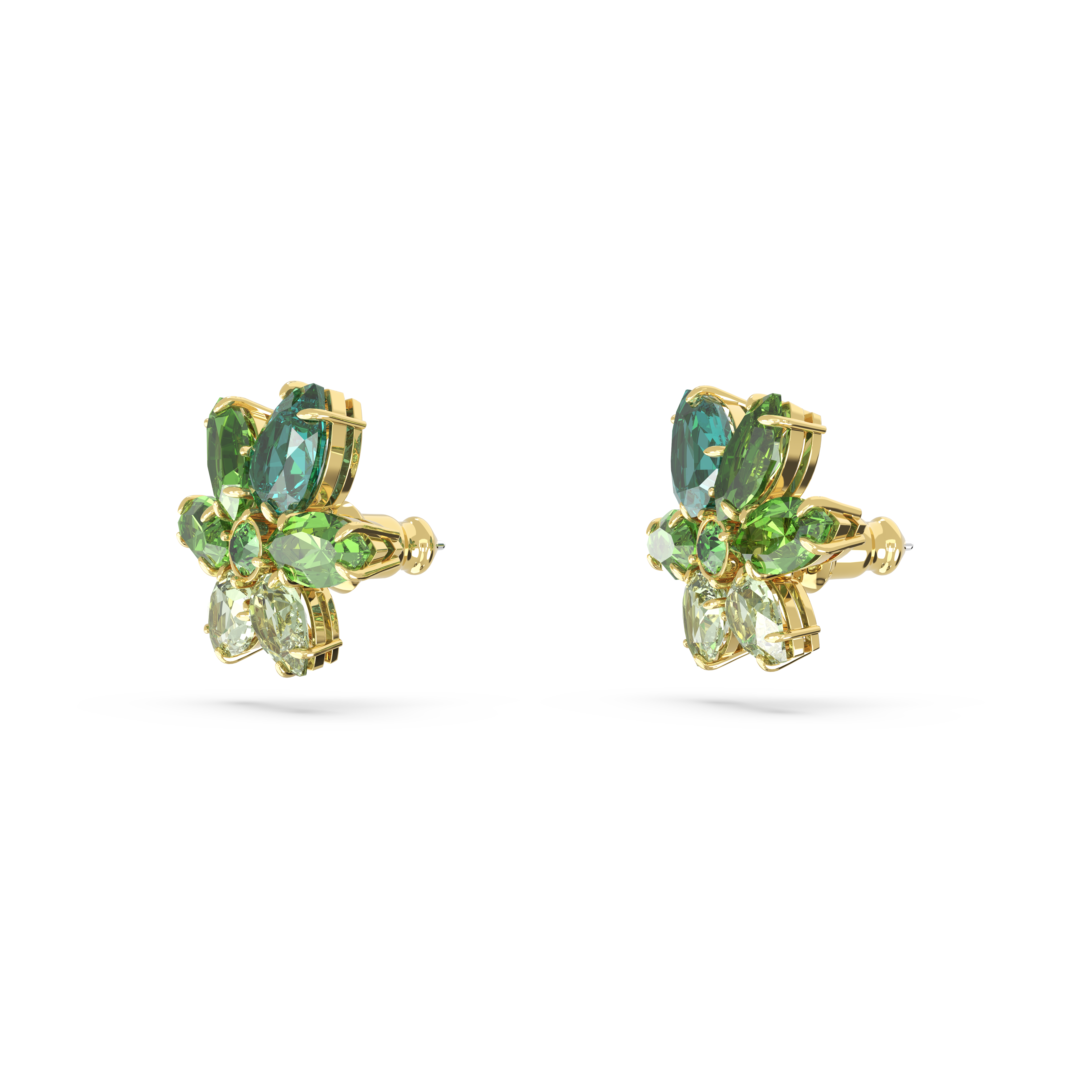 SWAROVSKI GEMA STUD EARRINGS, MIXED CUTS, FLOWER, GREEN, GOLD-TONE PLATED 5658400