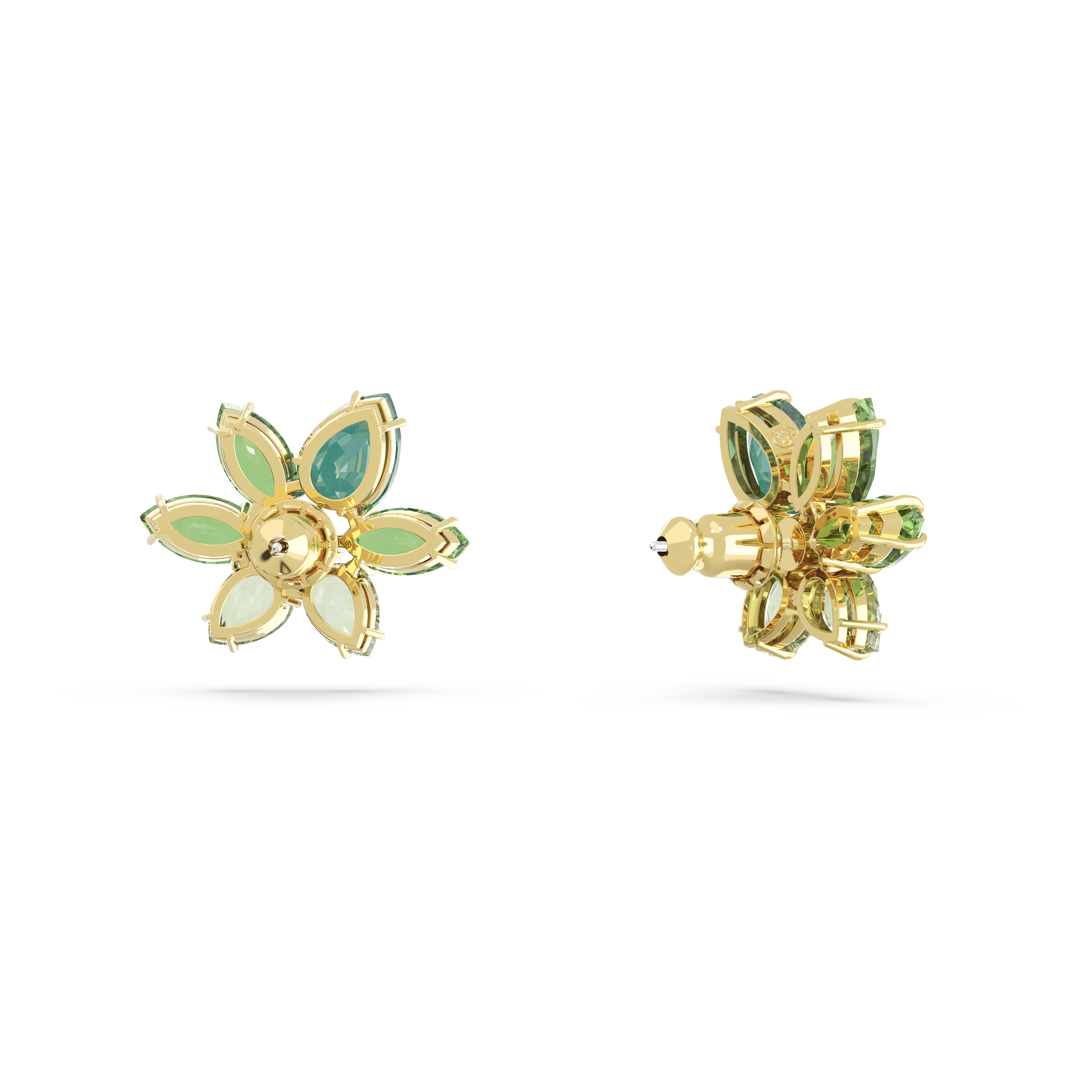 SWAROVSKI GEMA STUD EARRINGS, MIXED CUTS, FLOWER, GREEN, GOLD-TONE PLATED 5658400