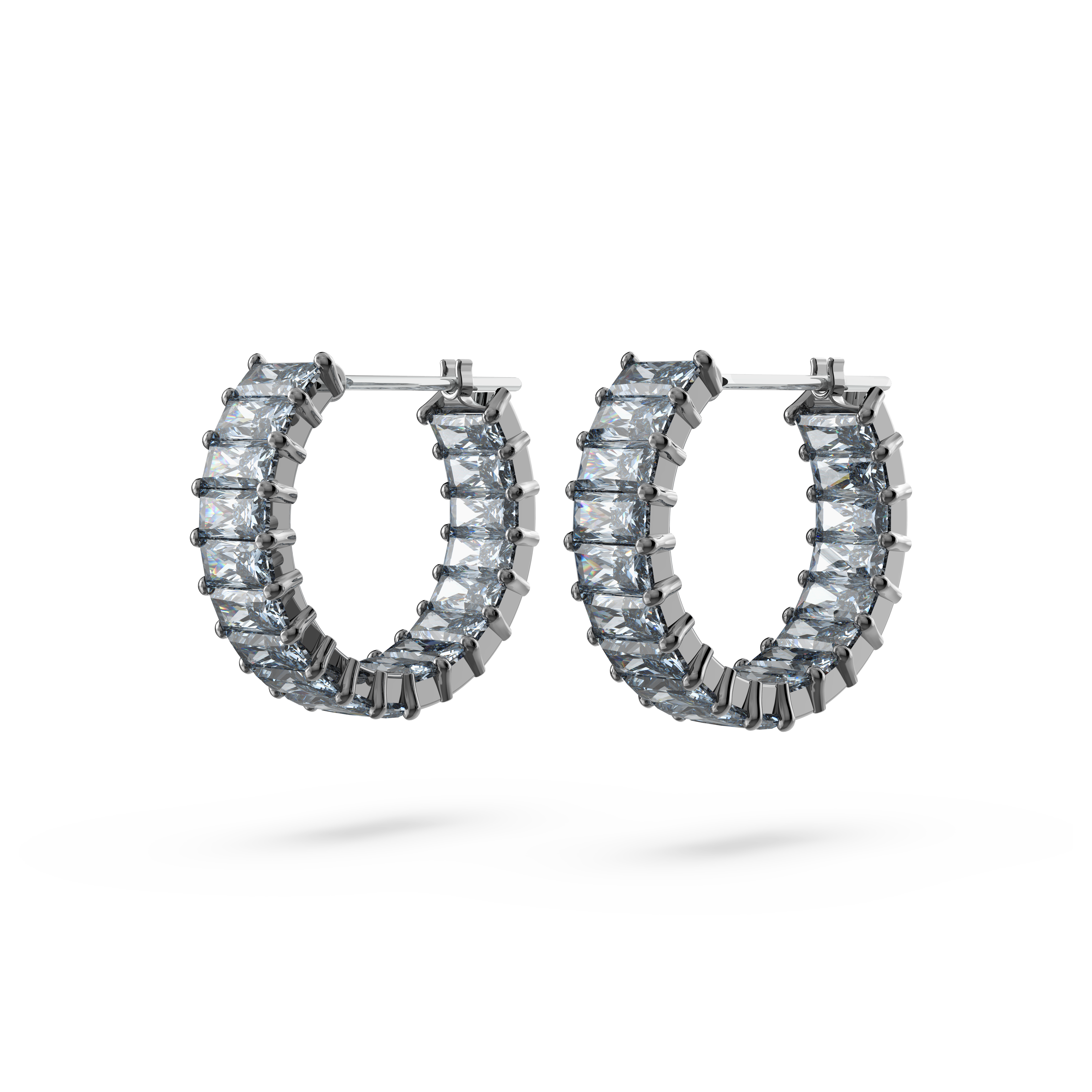 SWAROVSKI MATRIX HOOP EARRINGS, BAGUETTE CUT, GRAY, RUTHENIUM PLATED 5658650