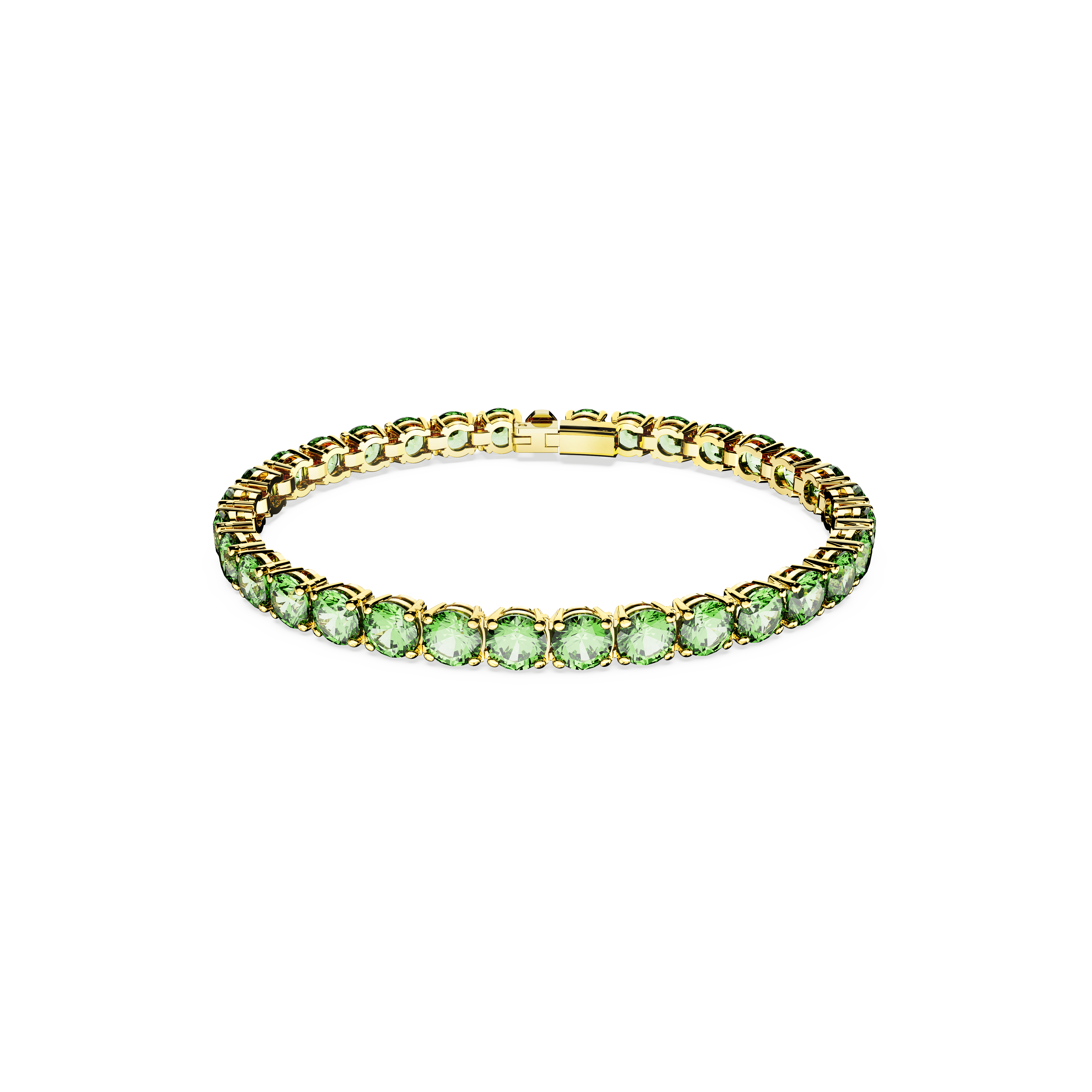 SWAROVSKI MATRIX TENNIS BRACELET, ROUND CUT, MEDIUM, GREEN, GOLD-TONE PLATED