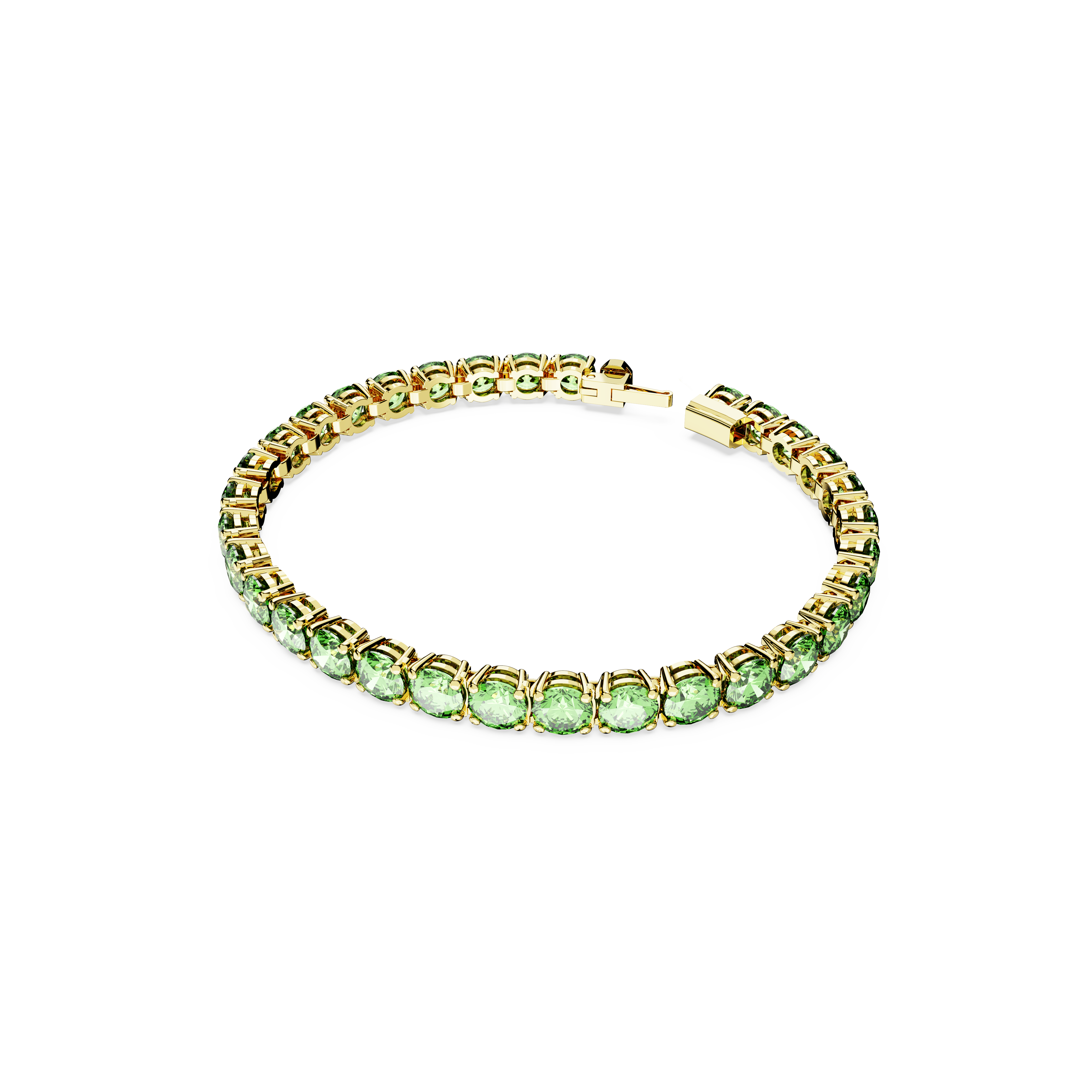 SWAROVSKI MATRIX TENNIS BRACELET, ROUND CUT, MEDIUM, GREEN, GOLD-TONE PLATED