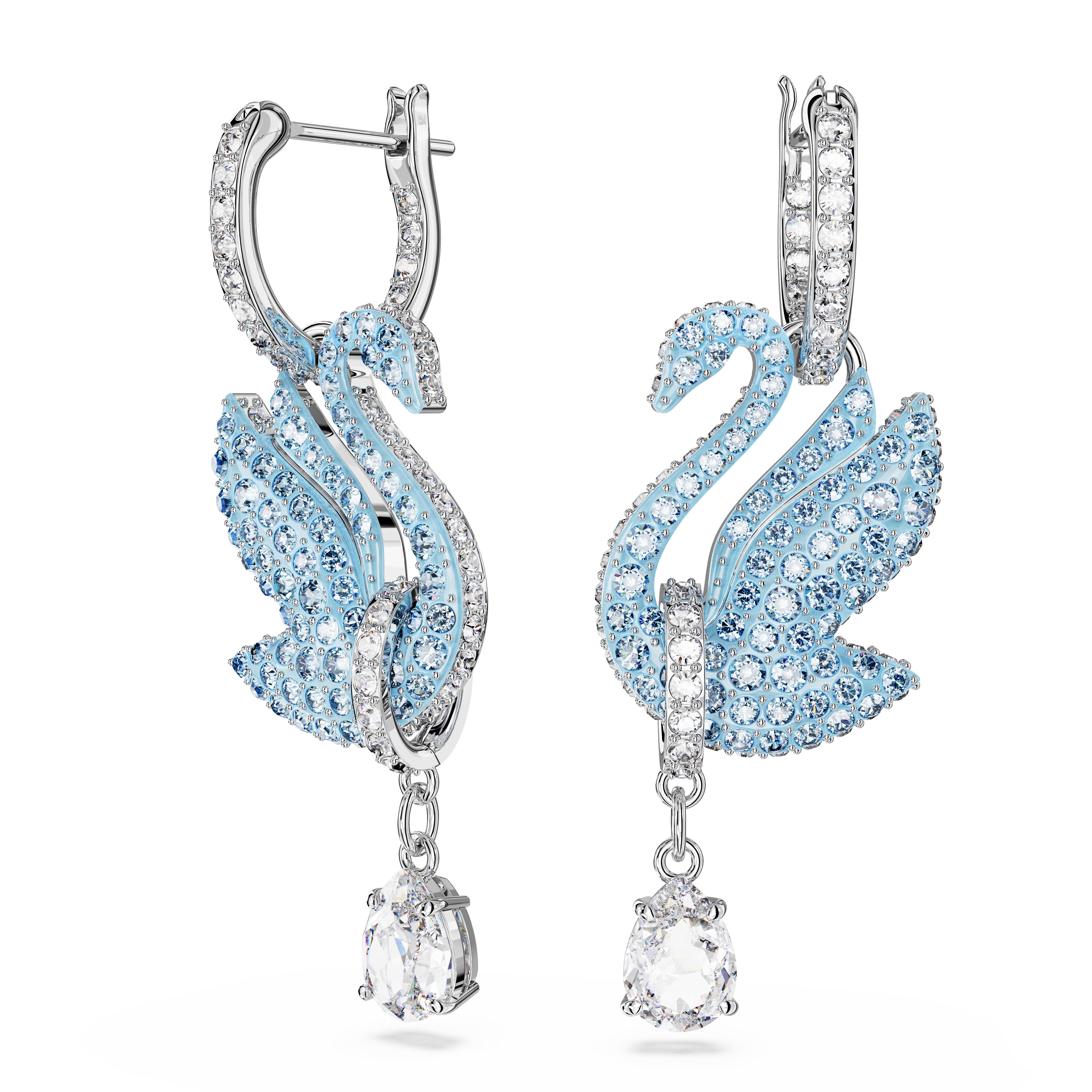 SWAROVSKI SWAROVSKI ICONIC SWAN DROP EARRINGS, SWAN, BLUE, RHODIUM PLATED 5660593