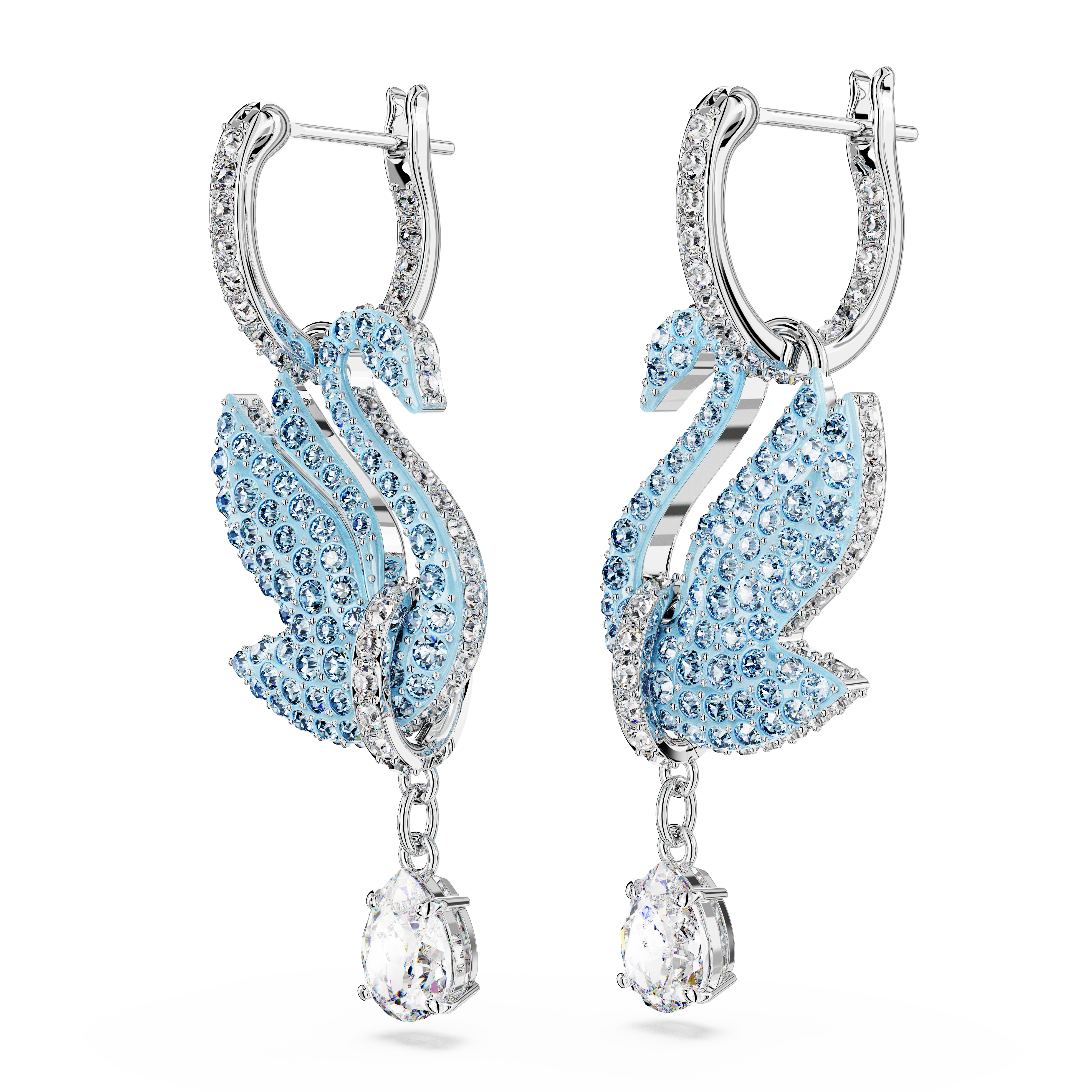 SWAROVSKI SWAROVSKI ICONIC SWAN DROP EARRINGS, SWAN, BLUE, RHODIUM PLATED 5660593