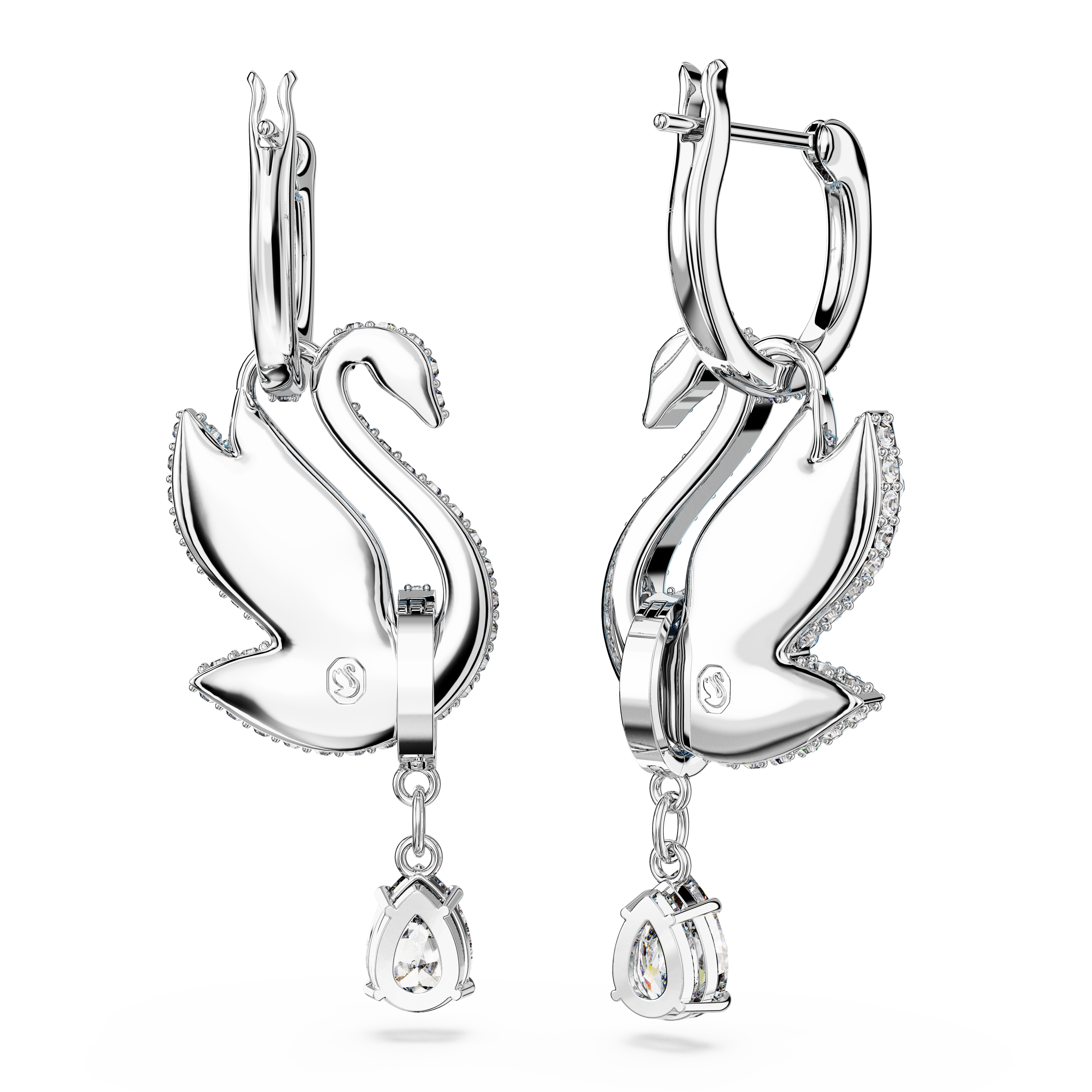 SWAROVSKI SWAROVSKI ICONIC SWAN DROP EARRINGS, SWAN, BLUE, RHODIUM PLATED 5660593