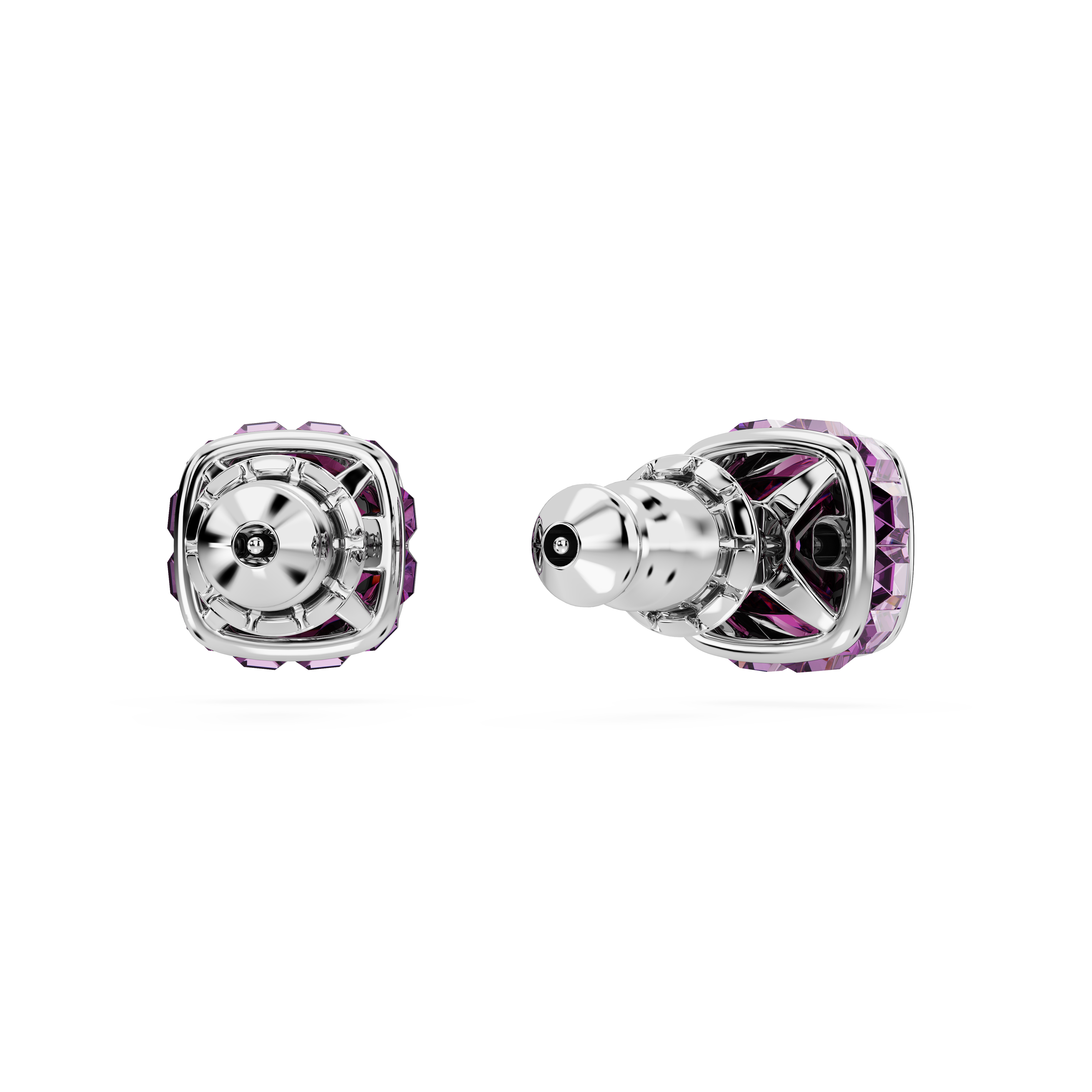 Swarovski Birthstone stud earrings, Square cut, February, Purple, Rhodium plated 5660797