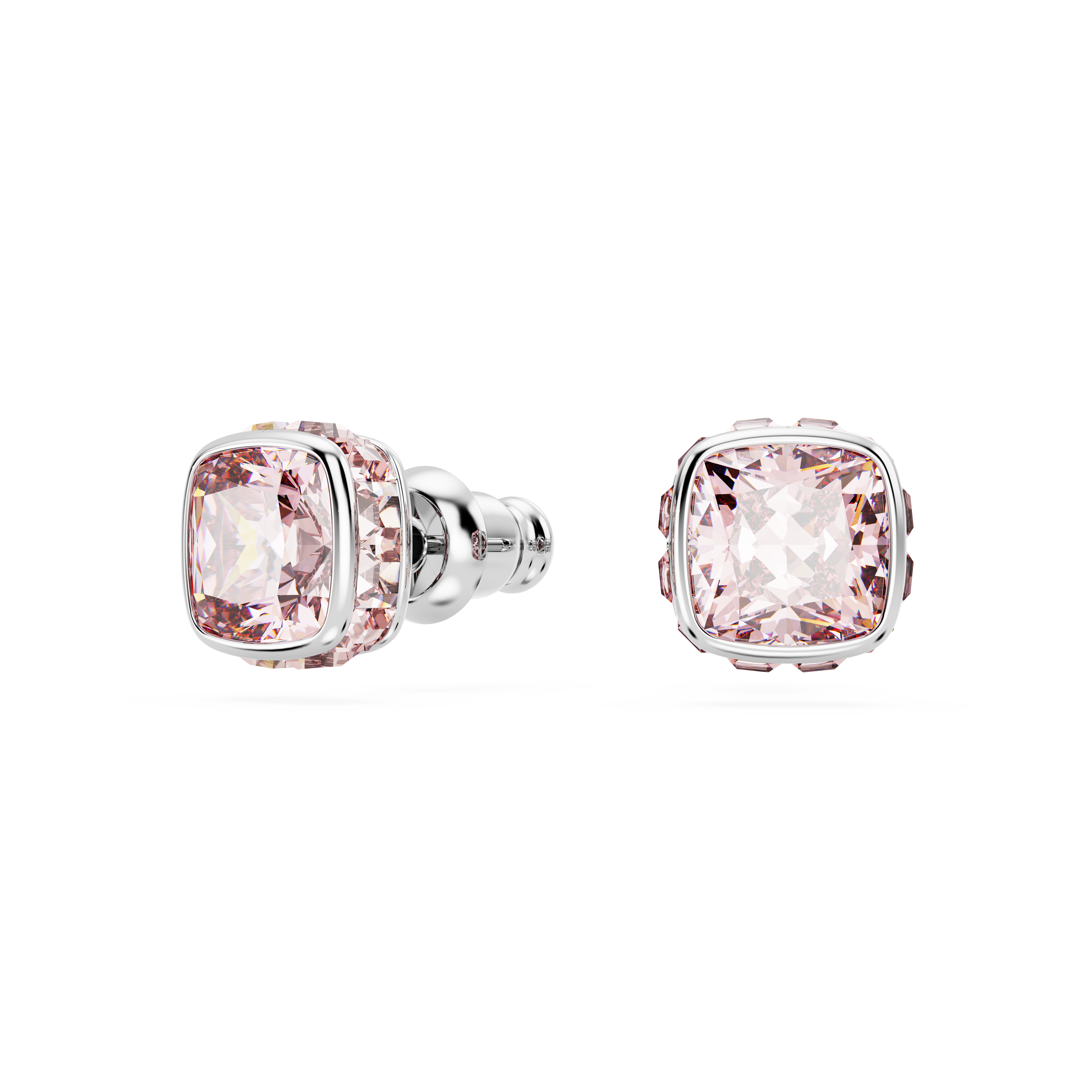 Swarovski Birthstone stud earrings, Square cut, June, Pink, Rhodium plated 5660799