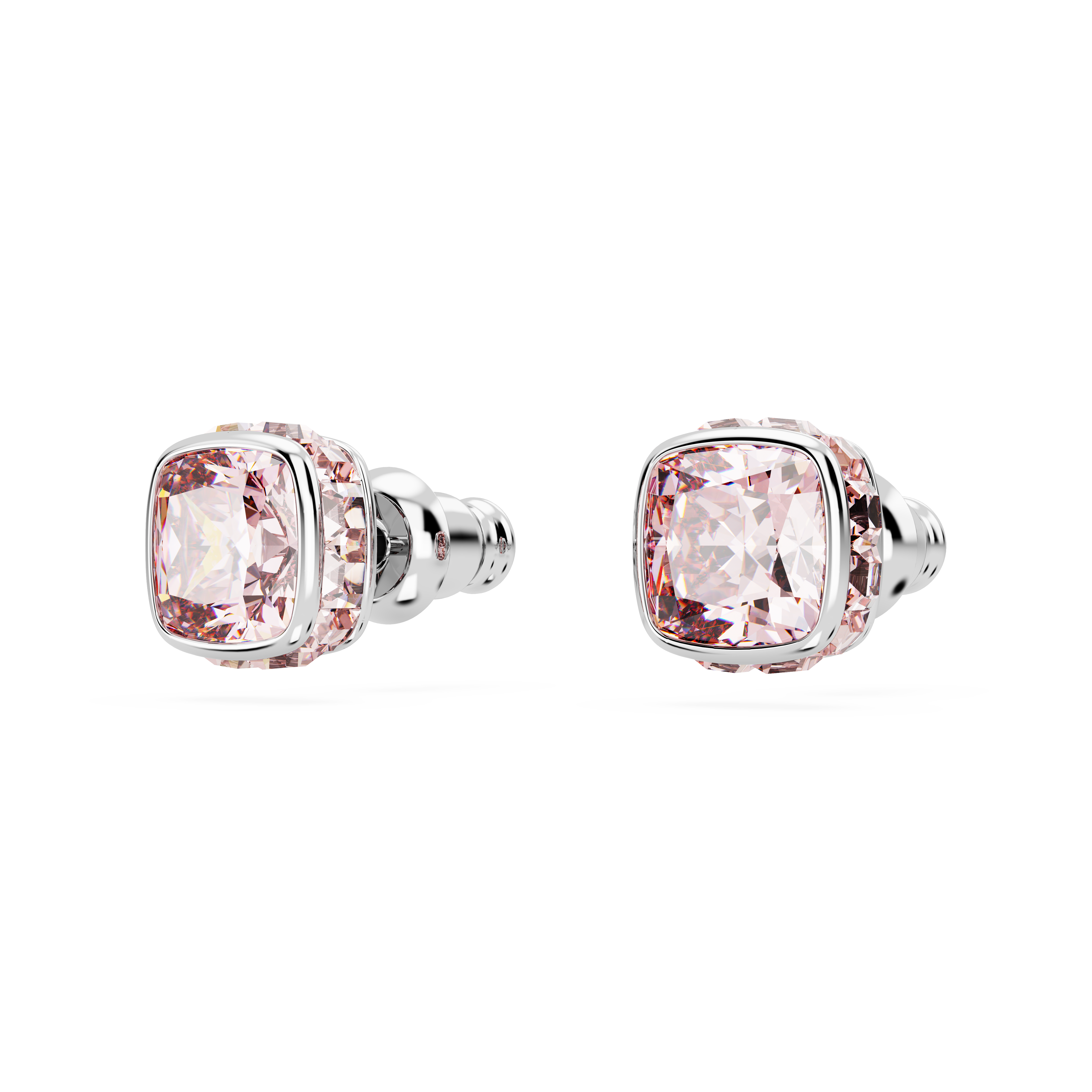 Swarovski Birthstone stud earrings, Square cut, June, Pink, Rhodium plated 5660799
