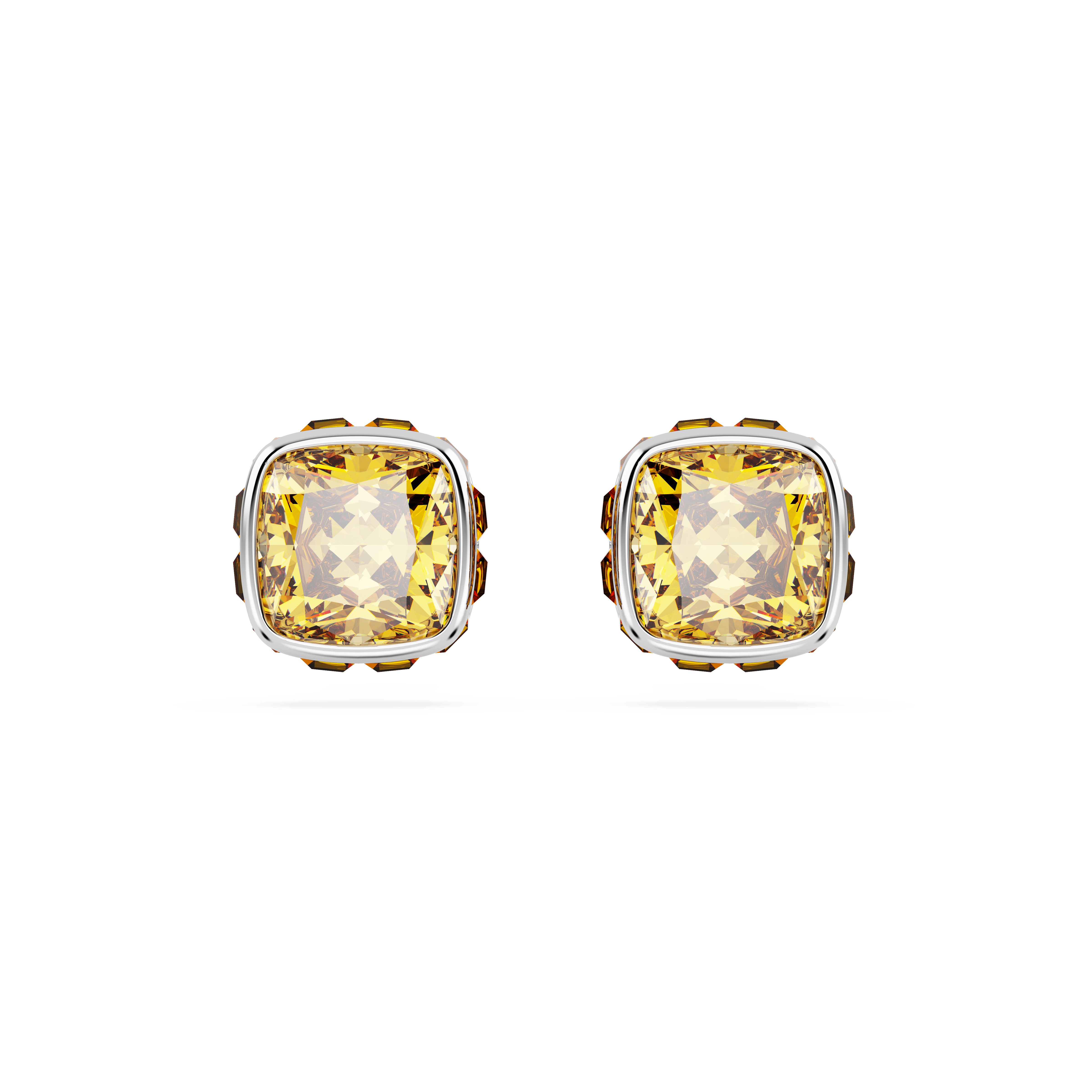Swarovski Birthstone stud earrings, Square cut, November, Yellow, Rhodium plated 5660802