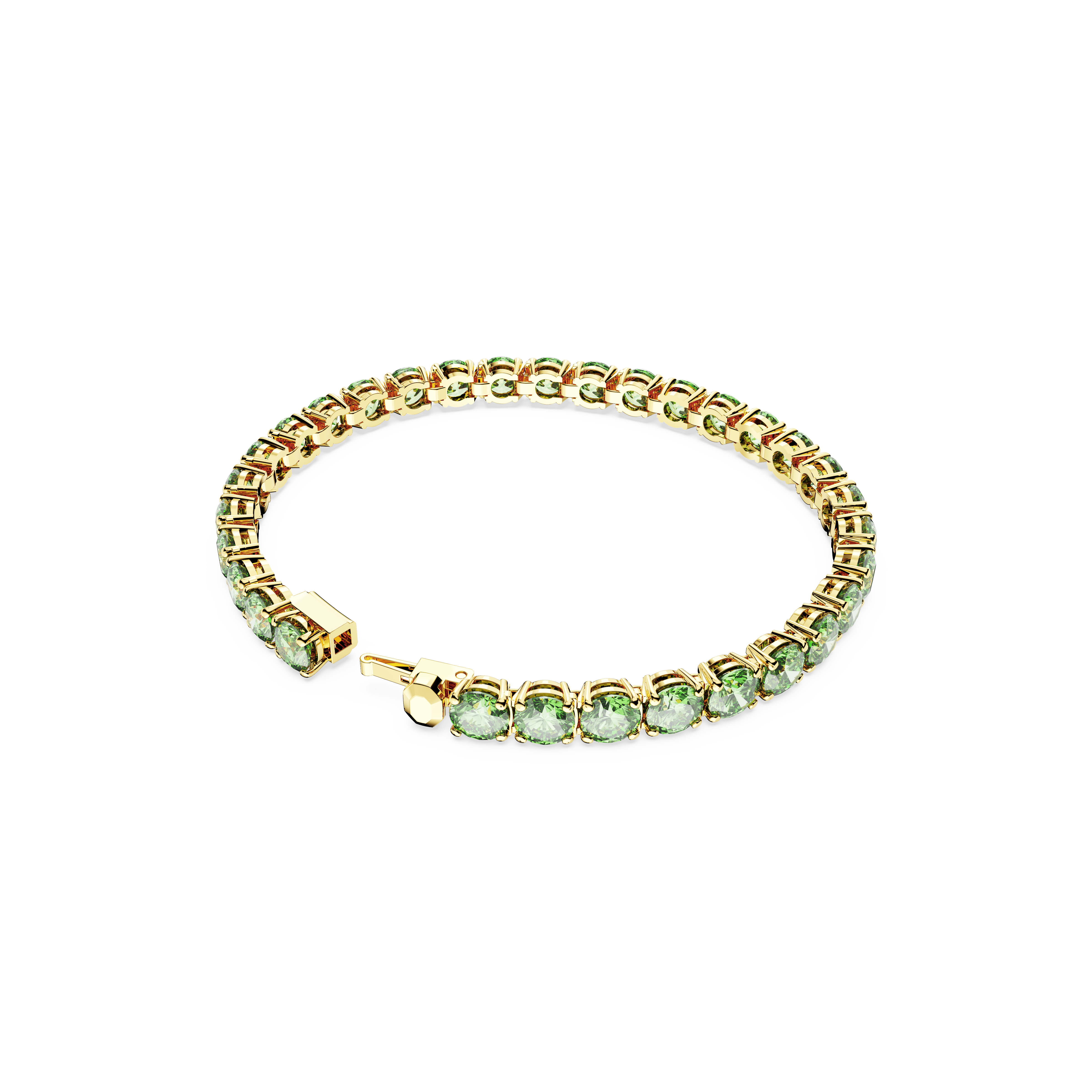 SWAROVSKI MATRIX TENNIS BRACELET, ROUND CUT, MEDIUM, GREEN, GOLD-TONE PLATED