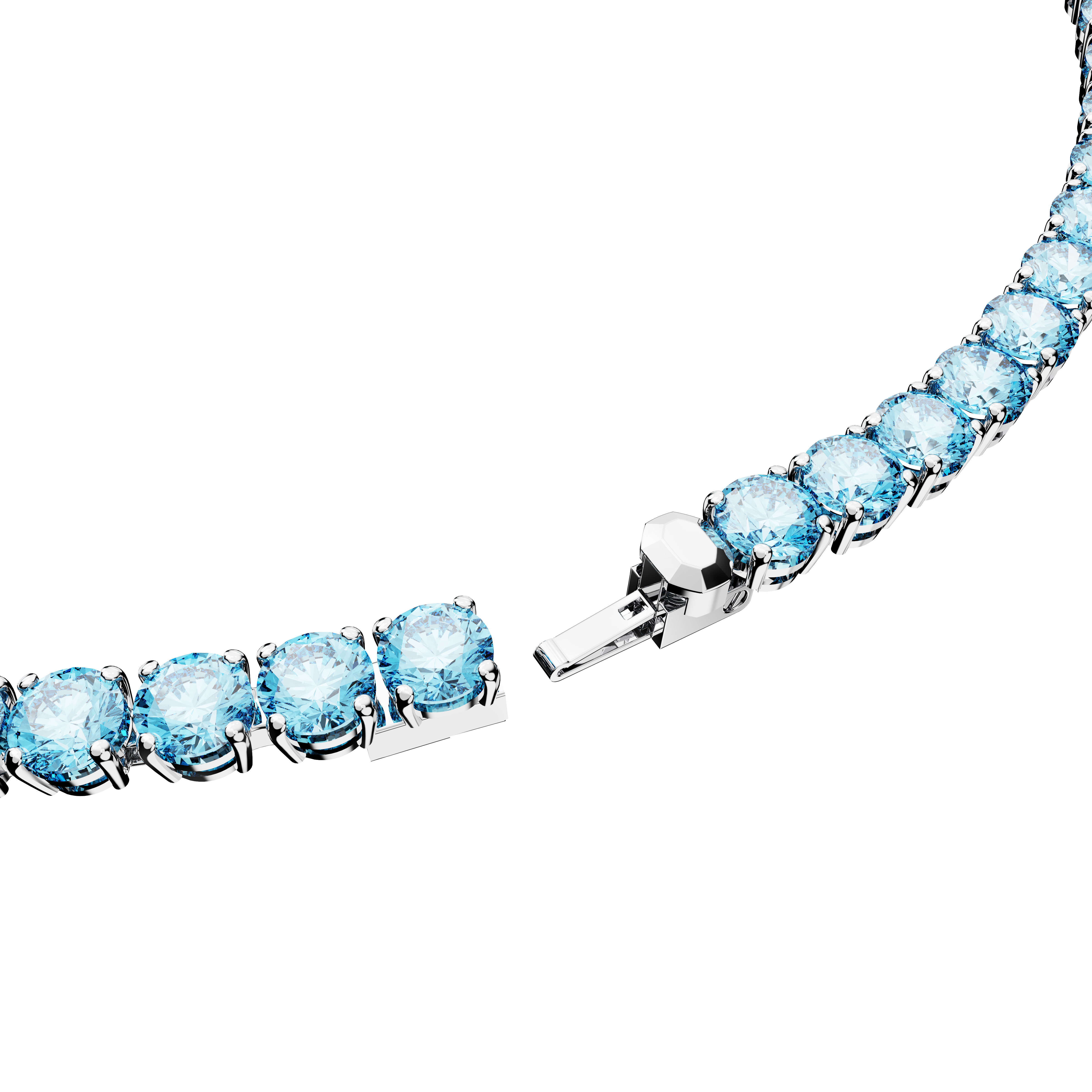 SWAROVSKI MATRIX TENNIS NECKLACE, ROUND CUT, MEDIUM, BLUE, RHODIUM PLATED 5661187