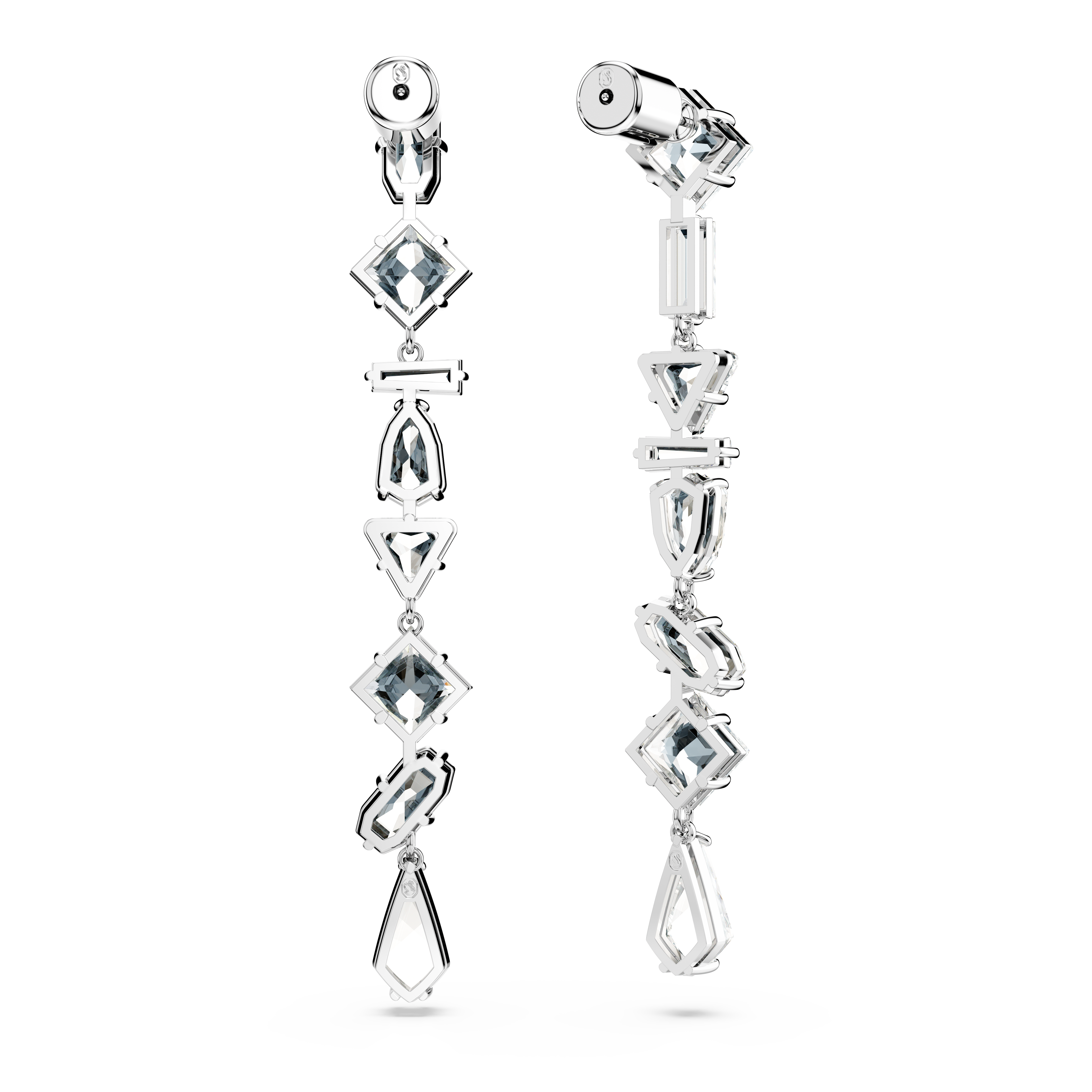 SWAROVSKI MESMERA DROP EARRINGS, ASYMMETRICAL DESIGN, MIXED CUTS, LONG, WHITE, RHODIUM PLATED 5661687