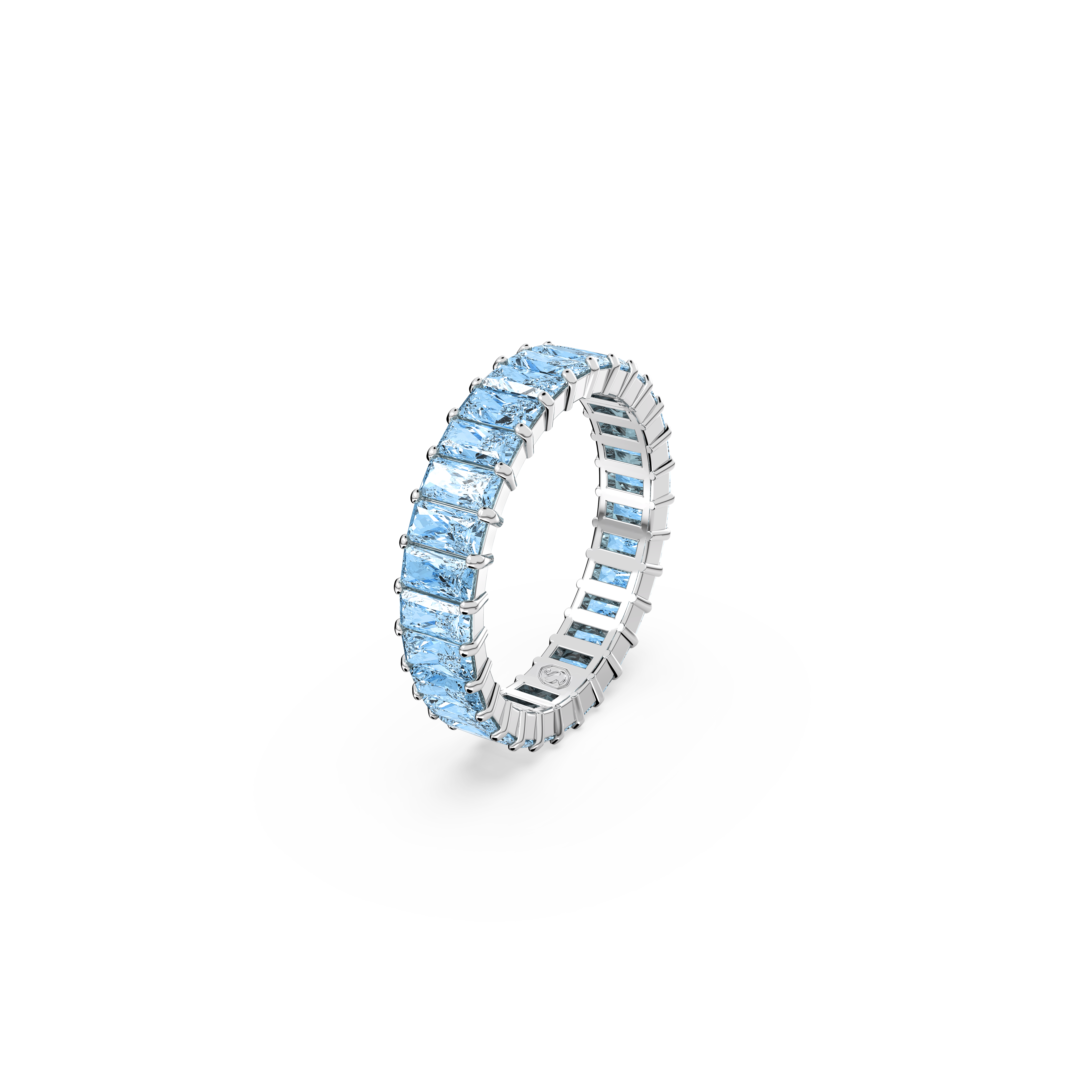 SWAROVSKI MATRIX RING, BAGUETTE CUT, BLUE, RHODIUM PLATED