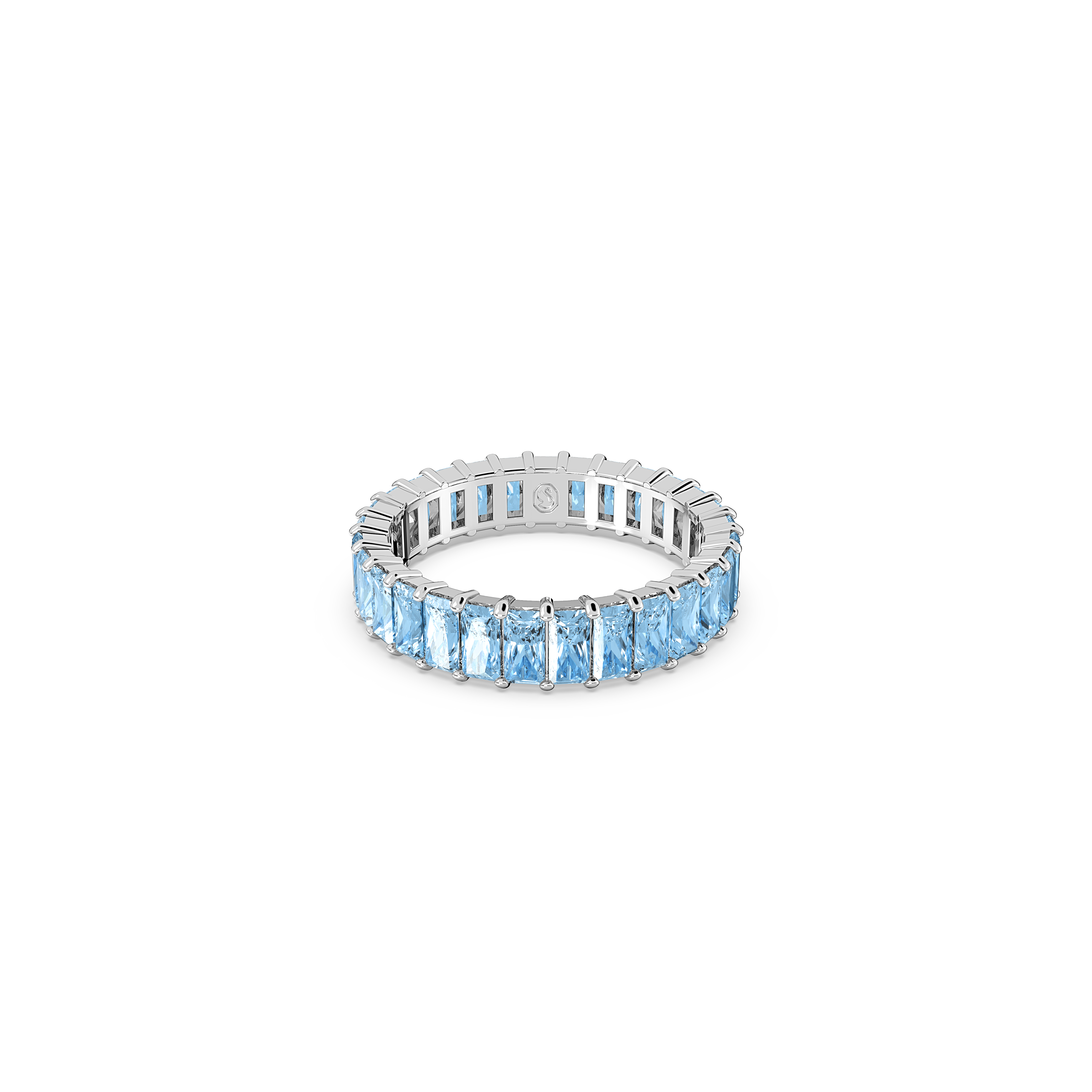 SWAROVSKI MATRIX RING, BAGUETTE CUT, BLUE, RHODIUM PLATED