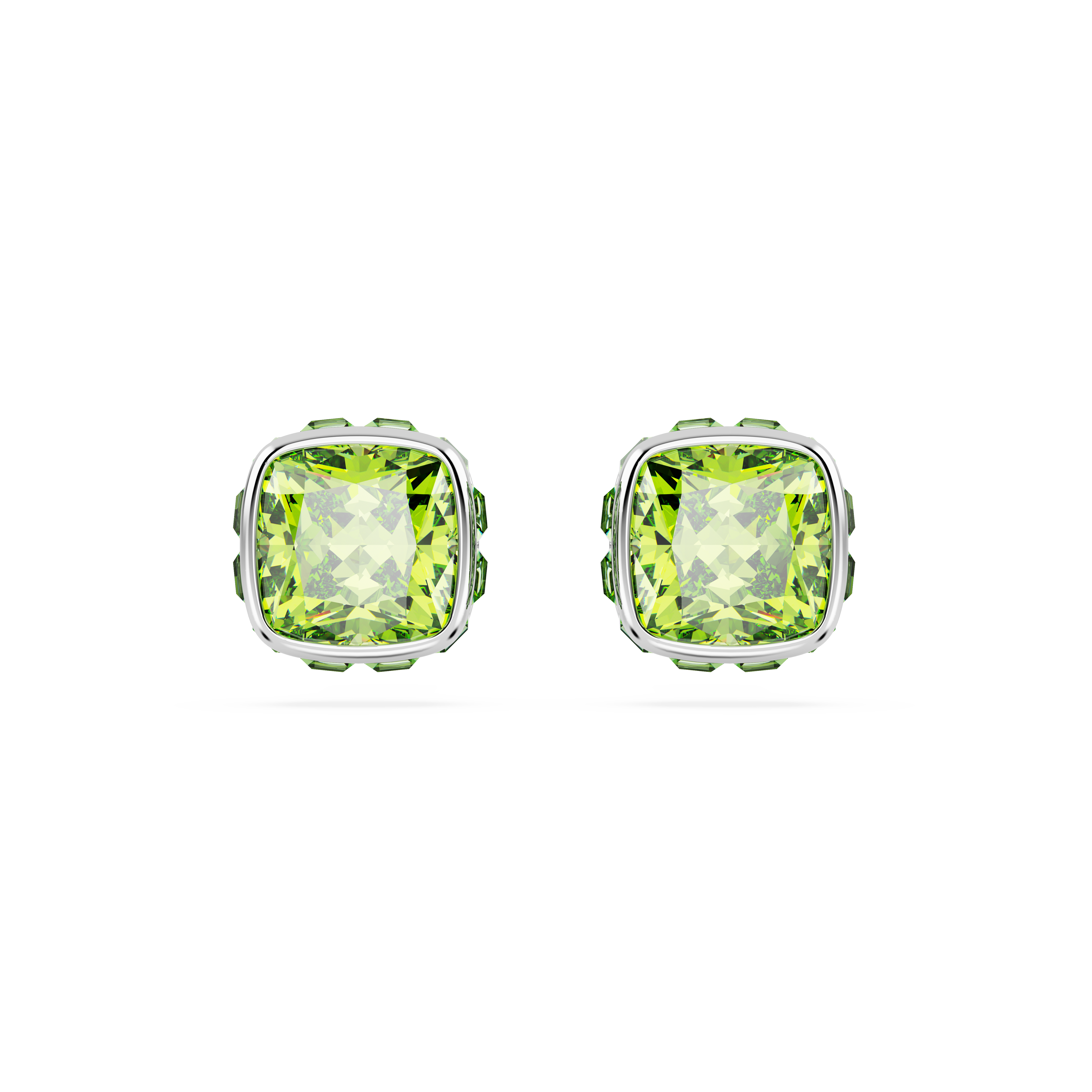 Swarovski Birthstone stud earrings, Square cut, August, Green, Rhodium plated 5661958