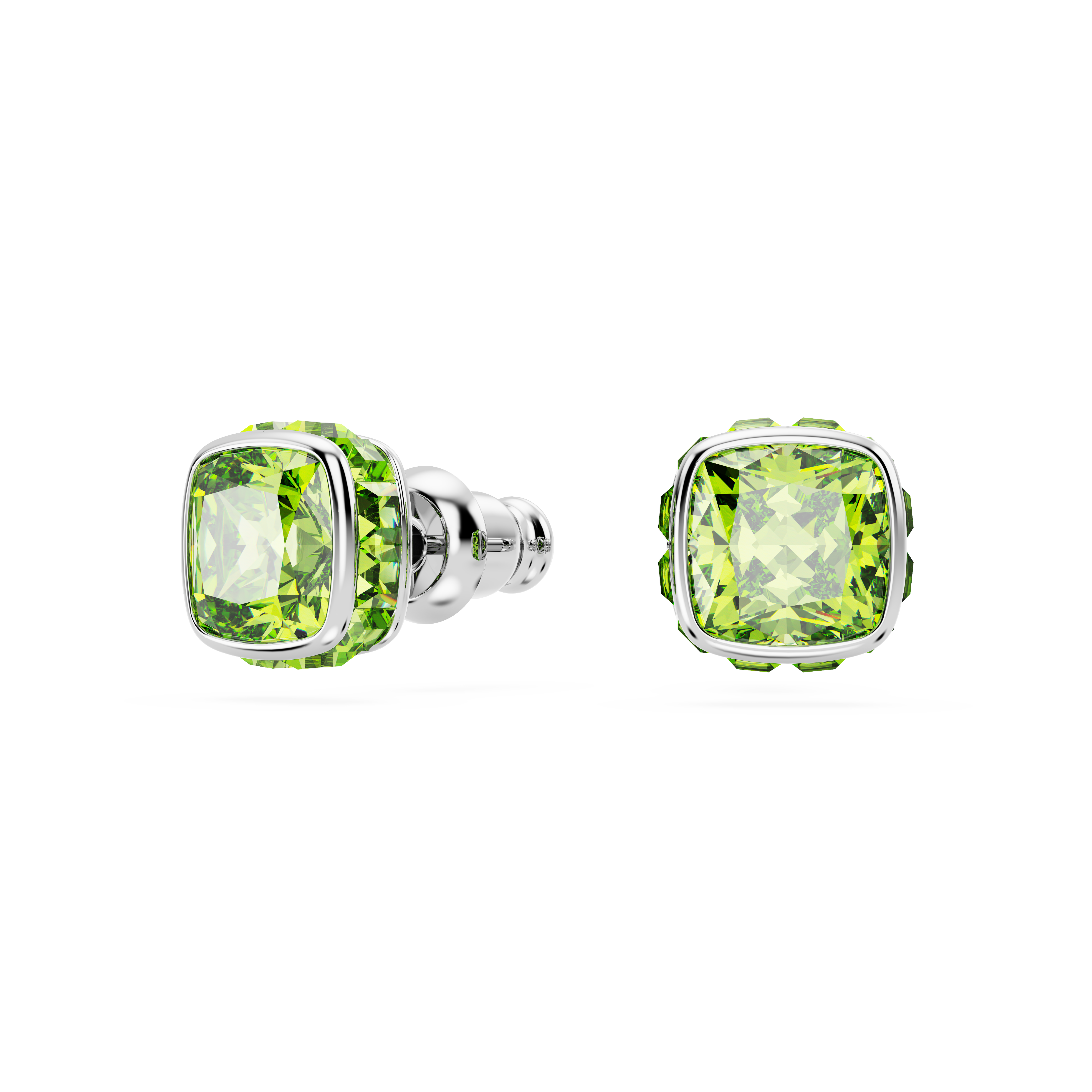 Swarovski Birthstone stud earrings, Square cut, August, Green, Rhodium plated 5661958