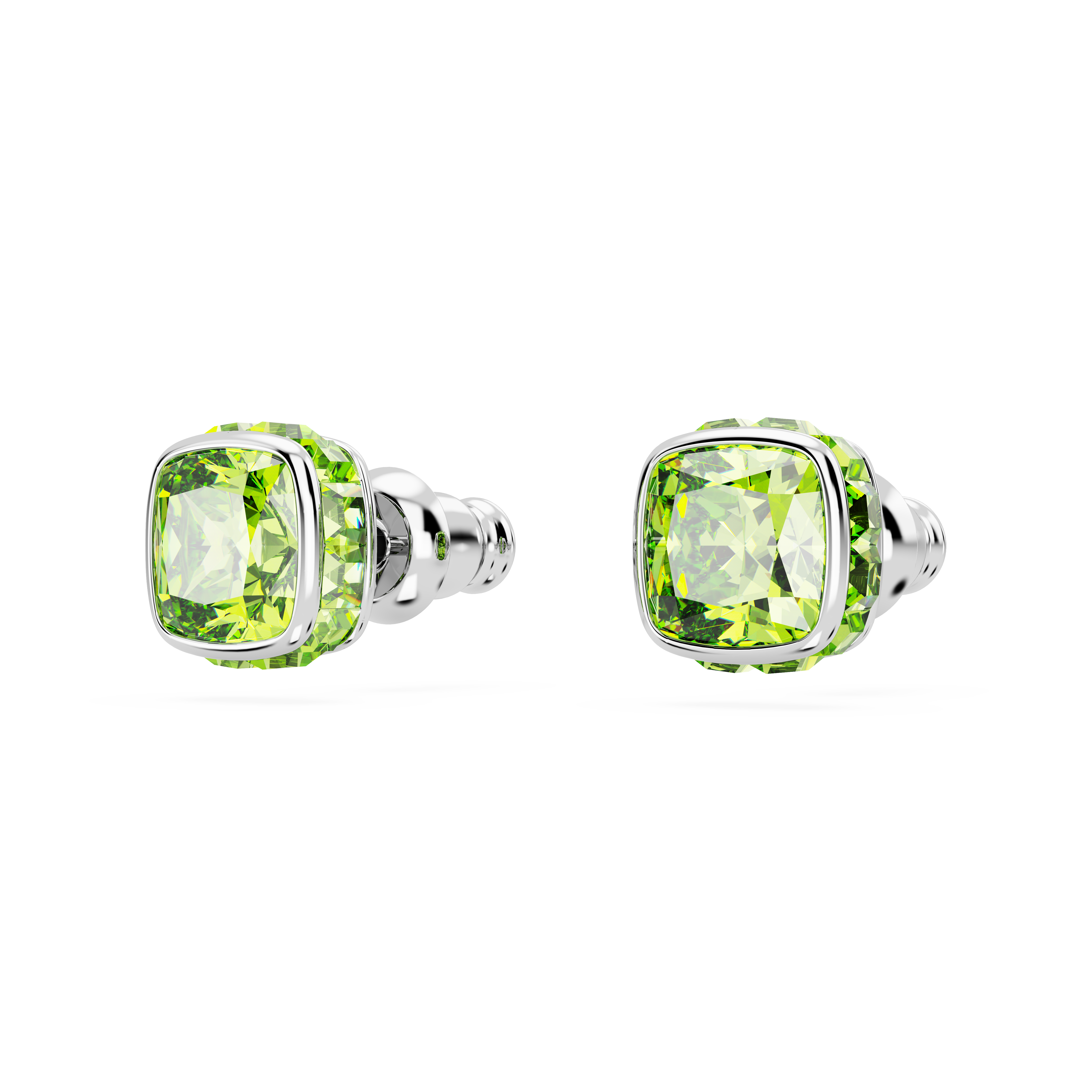 Swarovski Birthstone stud earrings, Square cut, August, Green, Rhodium plated 5661958