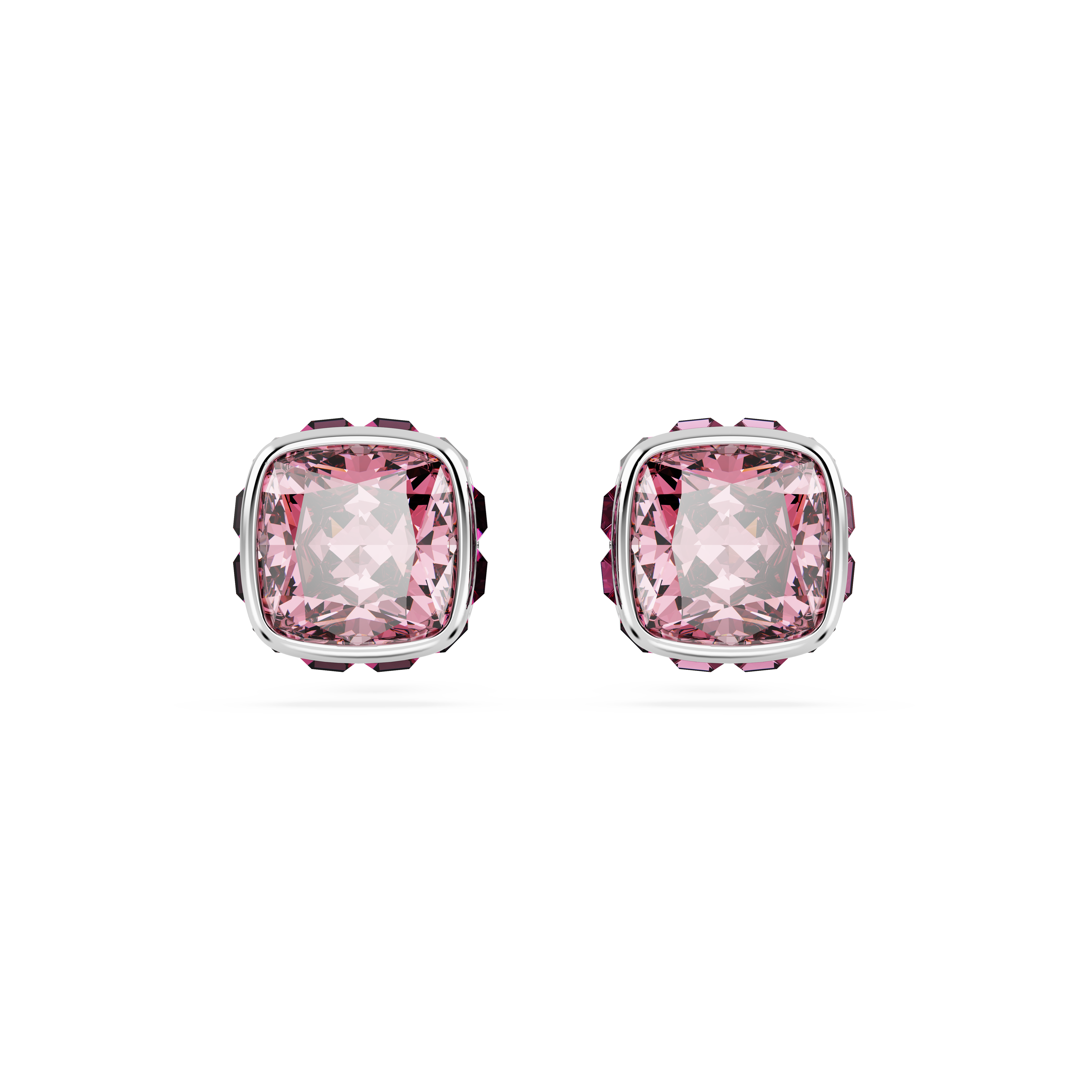 Swarovski Birthstone stud earrings, Square cut, October, Pink, Rhodium plated 5661960