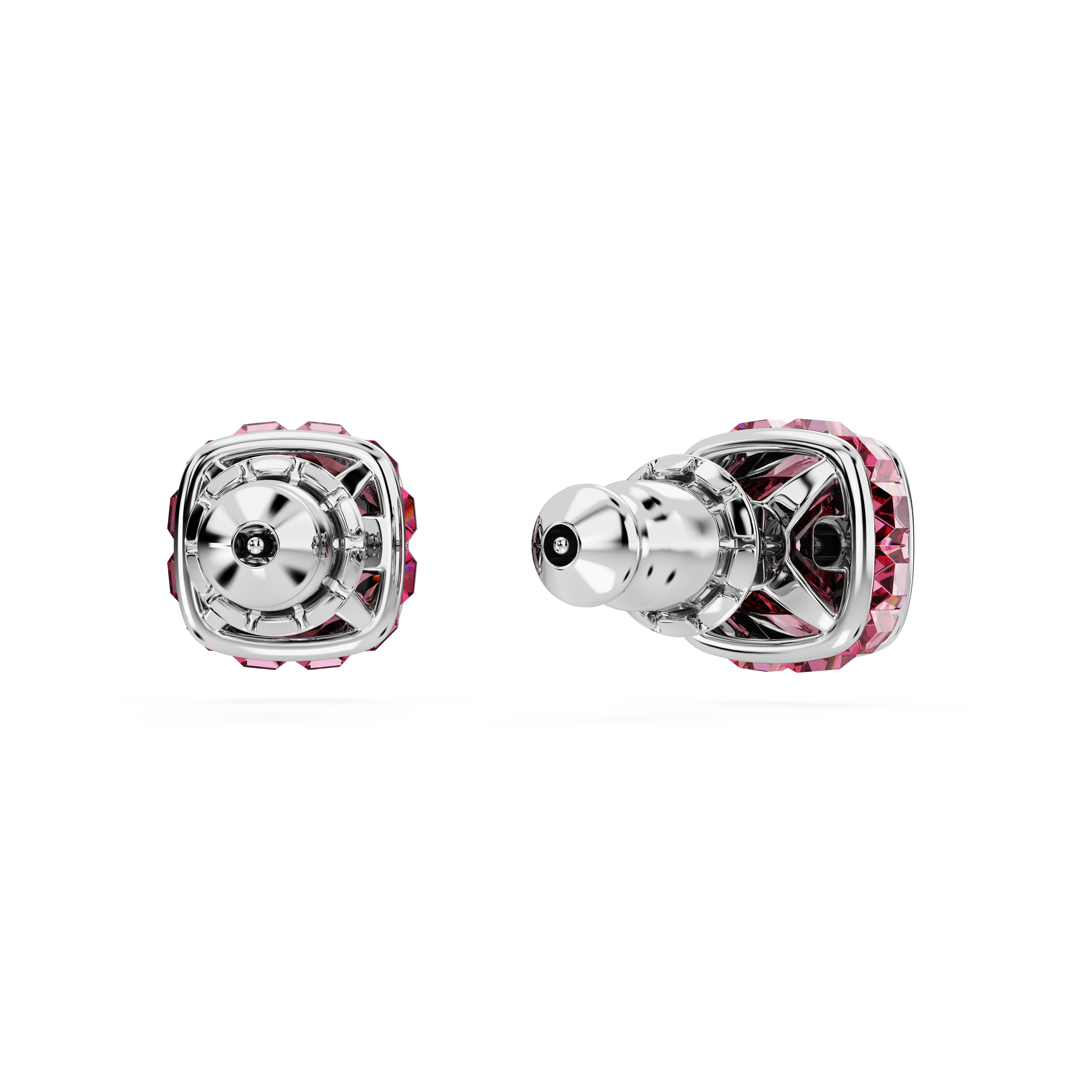 Swarovski Birthstone stud earrings, Square cut, October, Pink, Rhodium plated 5661960