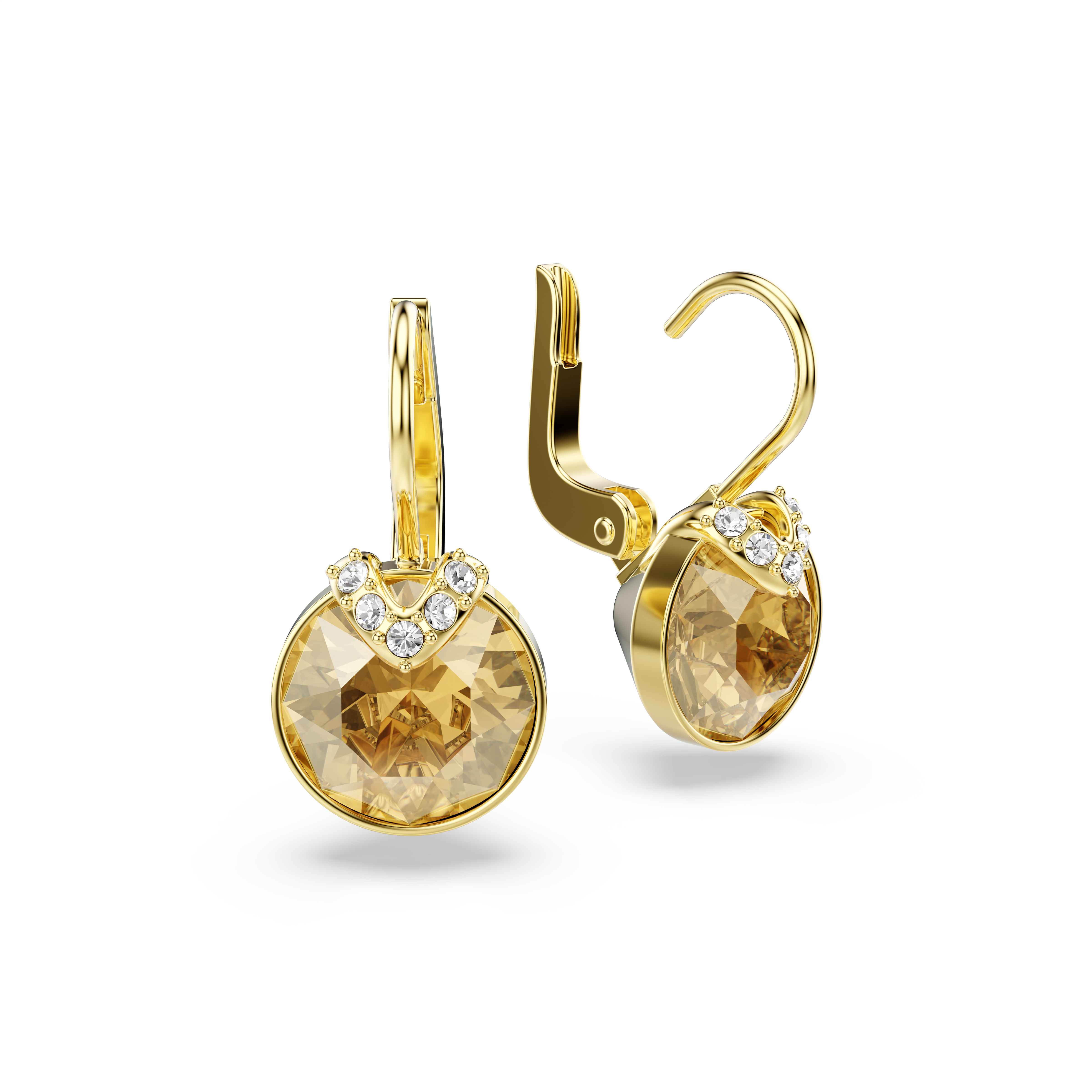 Swarovski Bella V drop earrings, Round cut, Gold tone, Gold-tone plated 5662093