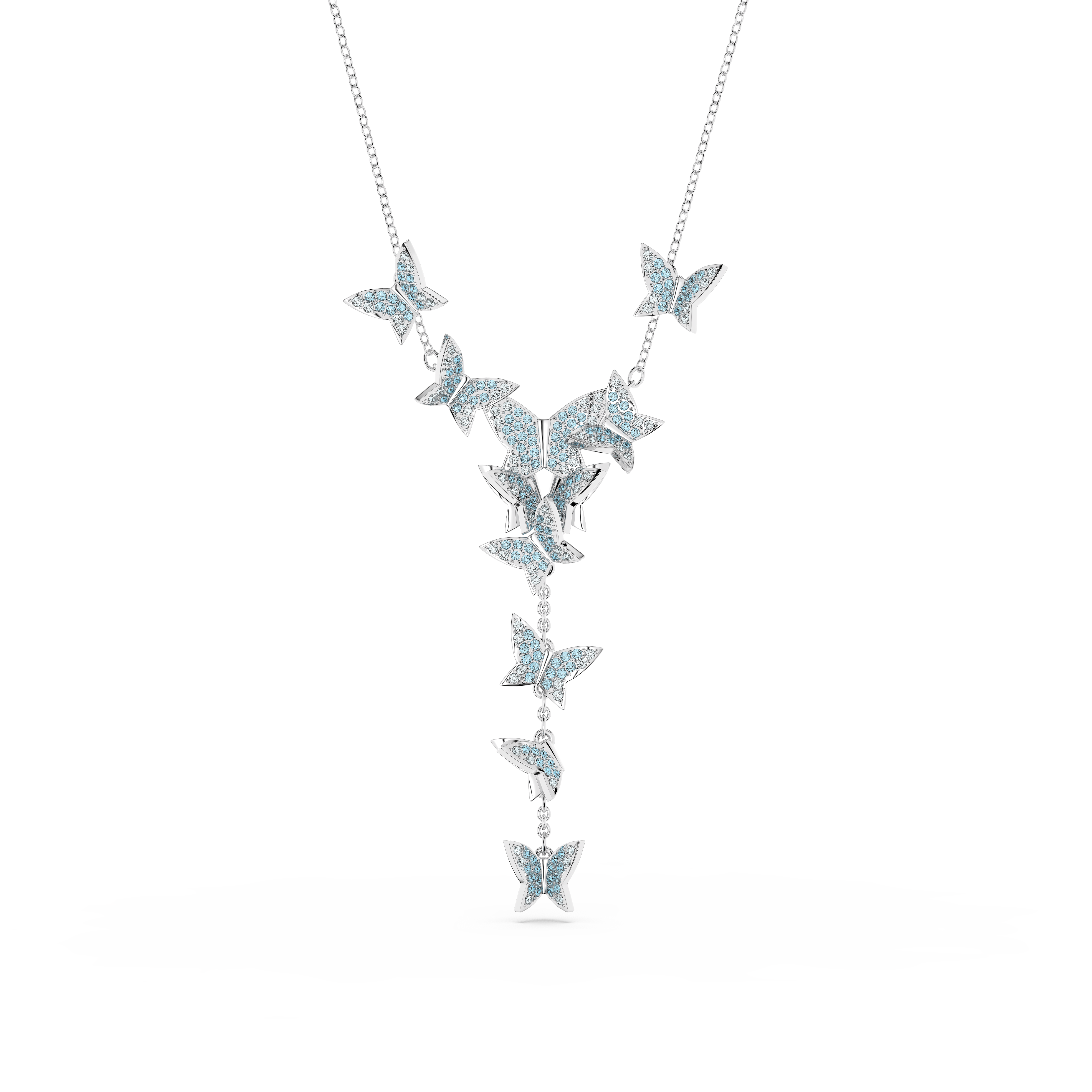Swarovski Idyllia Lilia Y necklace, Butterfly, Blue, Rhodium plated 5662179