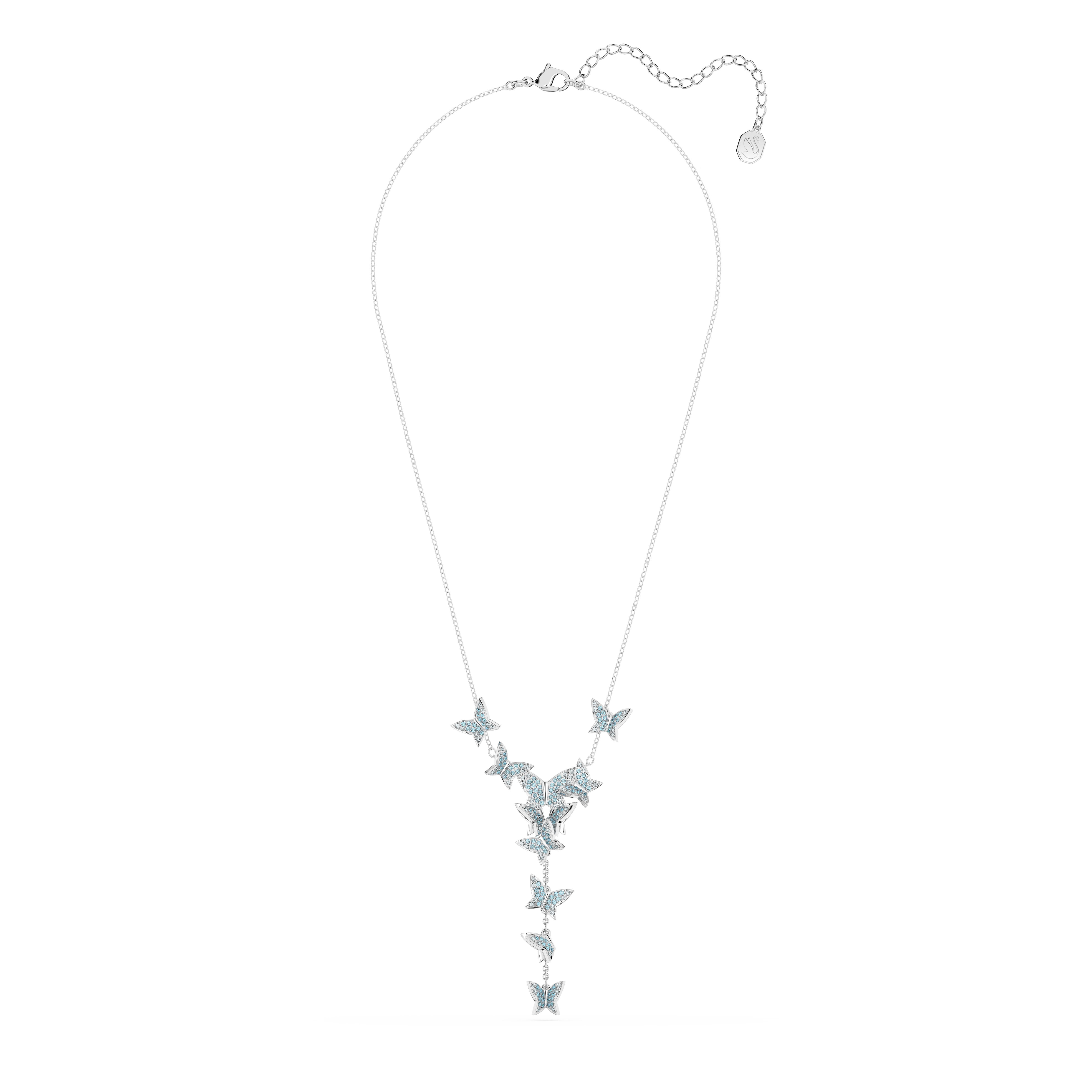 Swarovski Idyllia Lilia Y necklace, Butterfly, Blue, Rhodium plated 5662179
