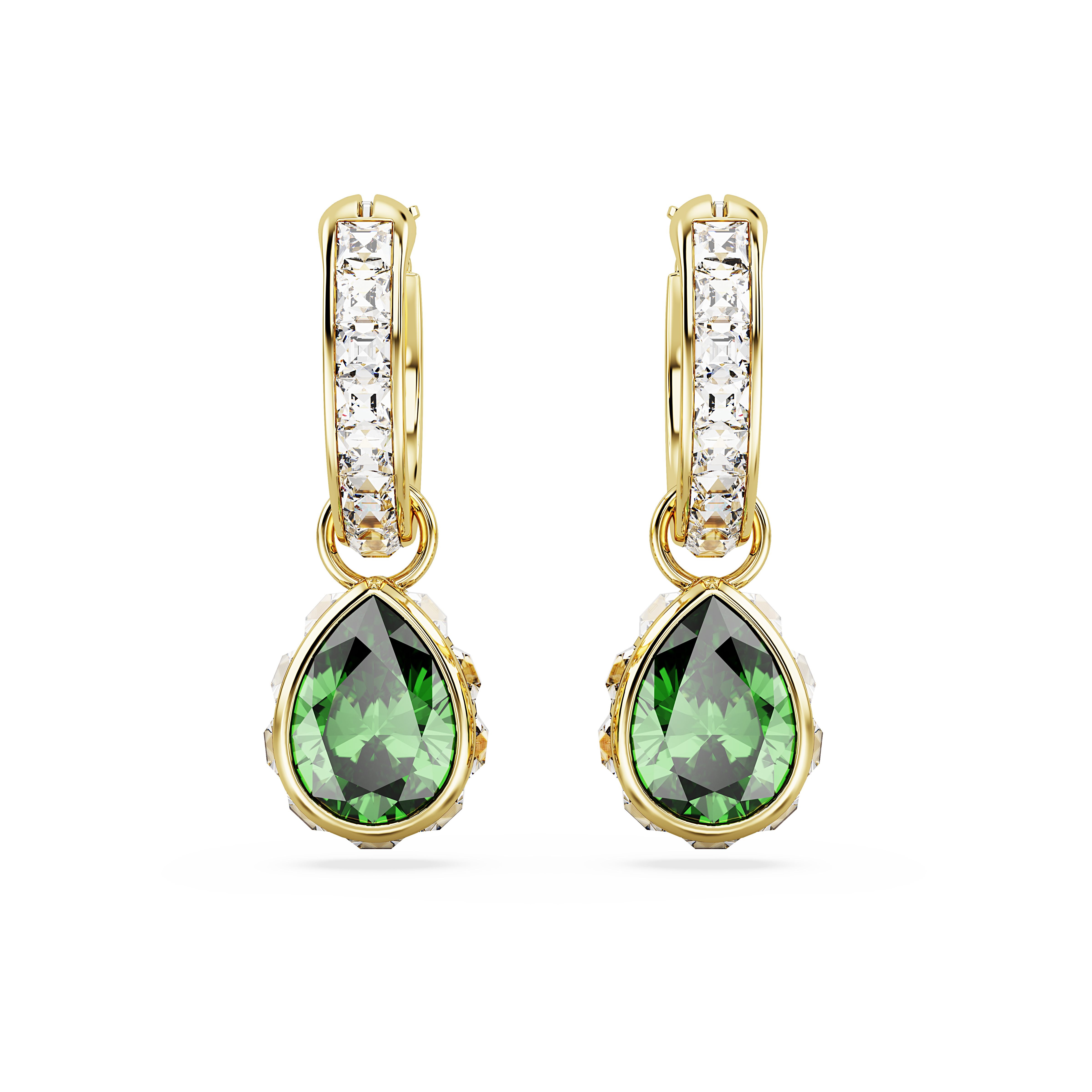 Swarovski Chroma drop earrings, Pear cut, Green, Gold-tone plated 5662922