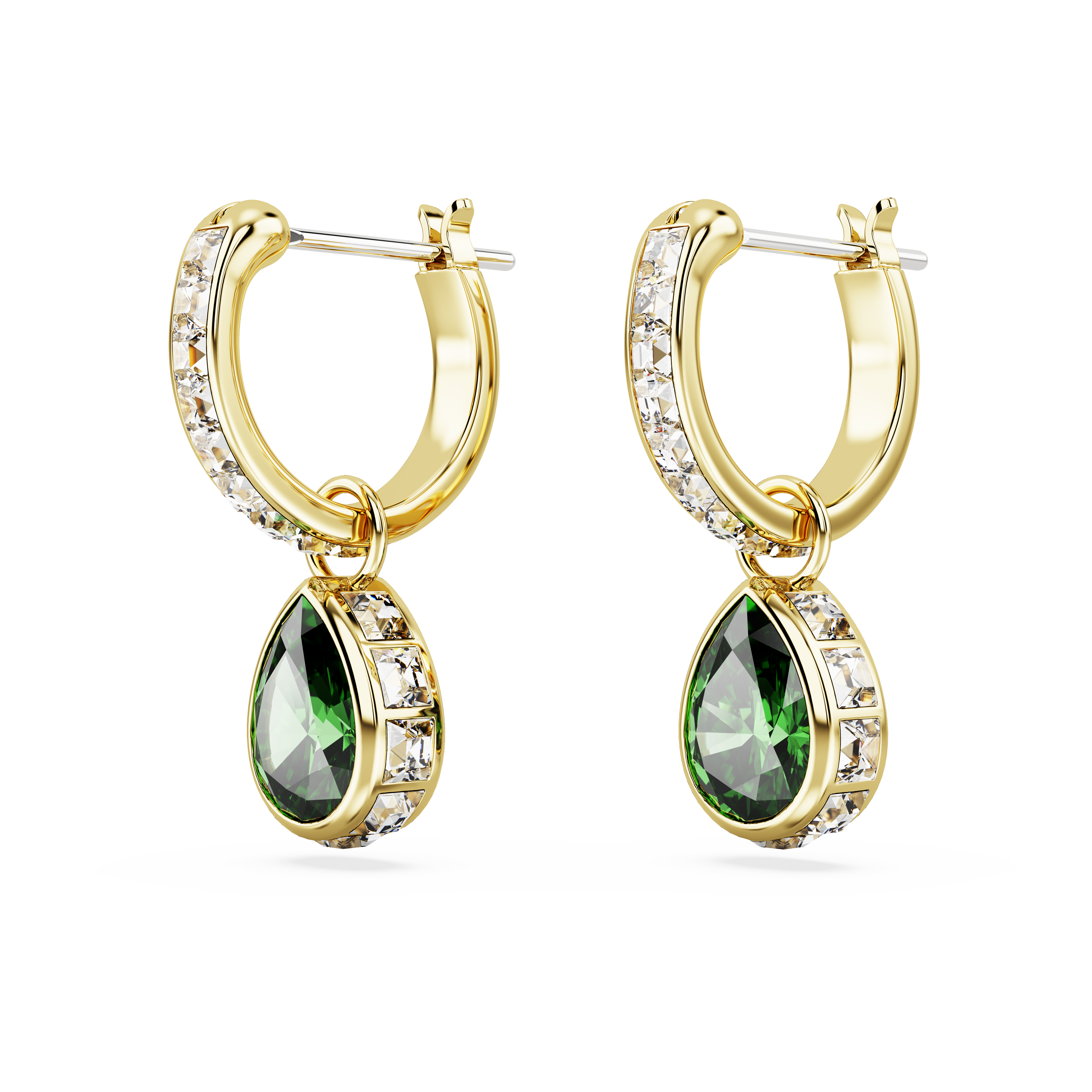 Swarovski Chroma drop earrings, Pear cut, Green, Gold-tone plated 5662922