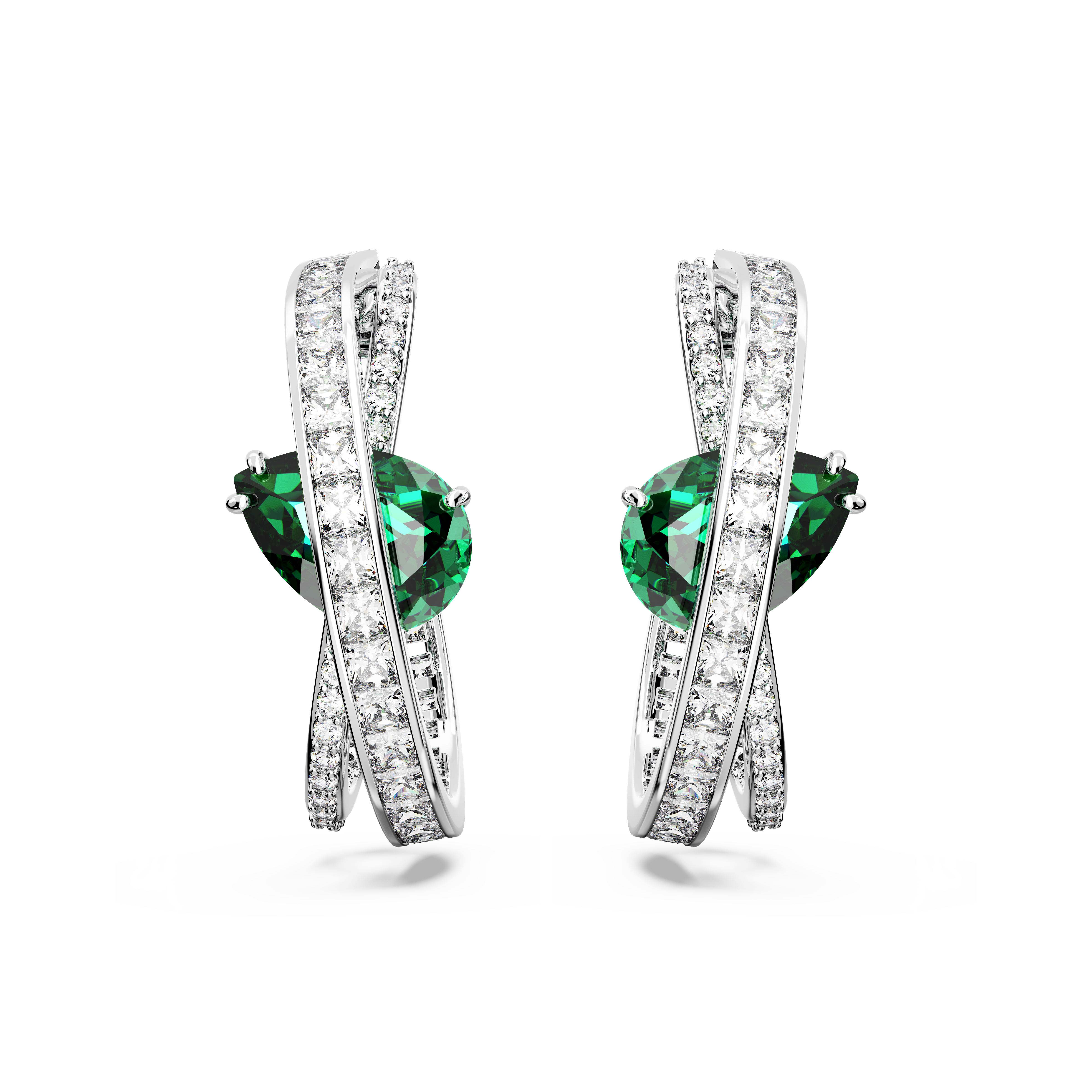 SWAROVSKI HYPERBOLA HOOP EARRINGS, CARBON NEUTRAL ZIRCONIA, MIXED CUTS, GREEN, RHODIUM PLATED 5665334