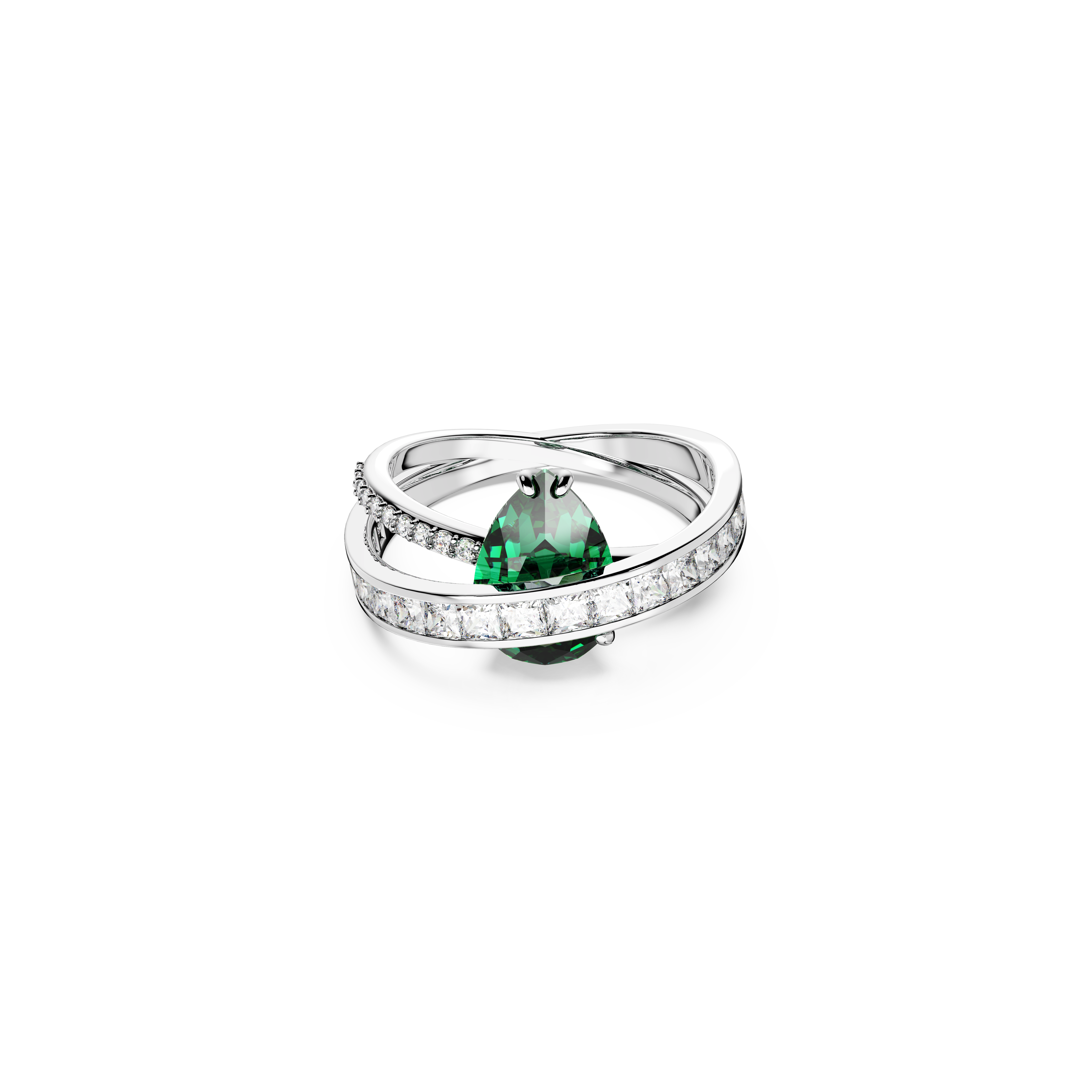 SWAROVSKI HYPERBOLA COCKTAIL RING, CARBON NEUTRAL ZIRCONIA, MIXED CUTS, DOUBLE BANDS, GREEN, RHODIUM PLATED