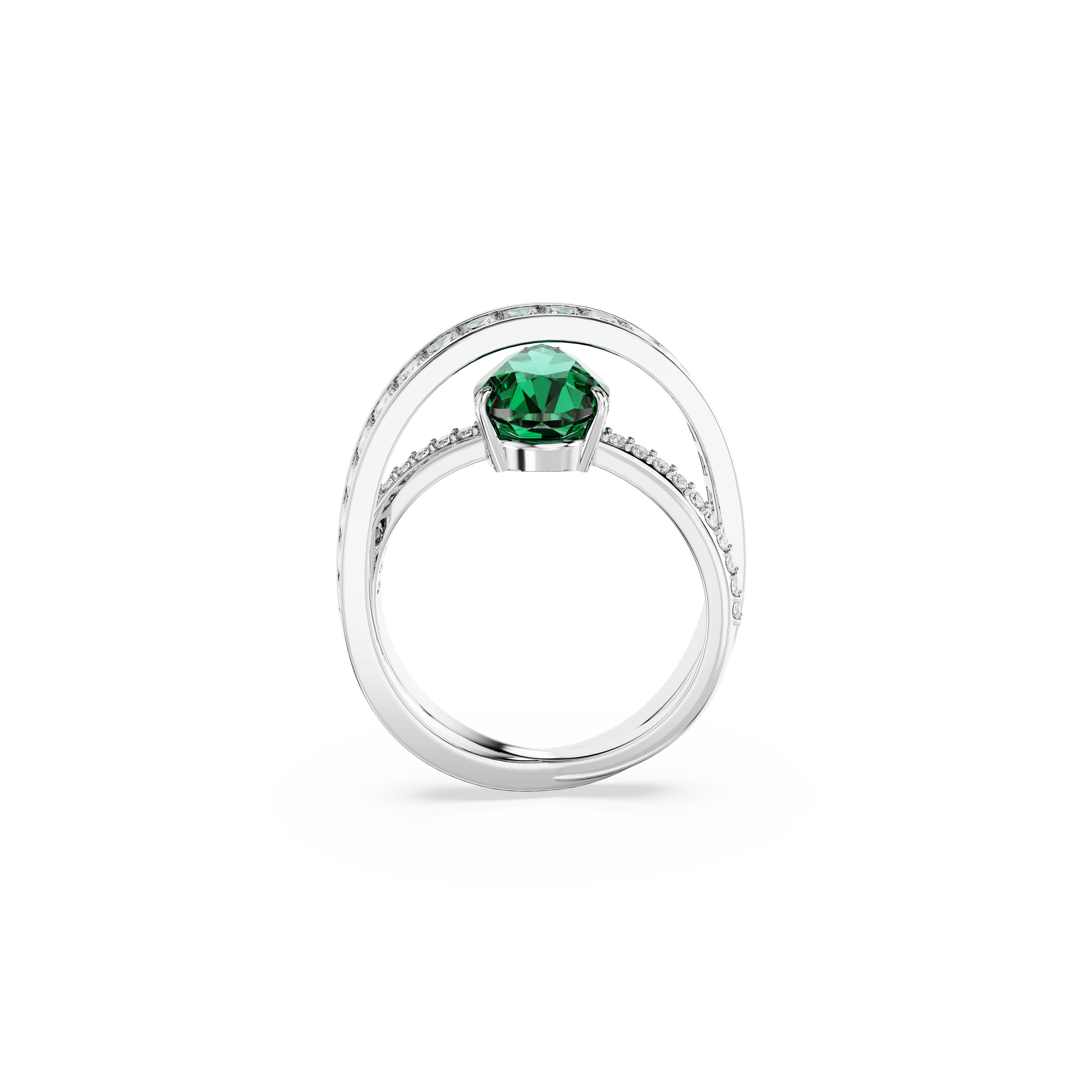 SWAROVSKI HYPERBOLA COCKTAIL RING, CARBON NEUTRAL ZIRCONIA, MIXED CUTS, DOUBLE BANDS, GREEN, RHODIUM PLATED