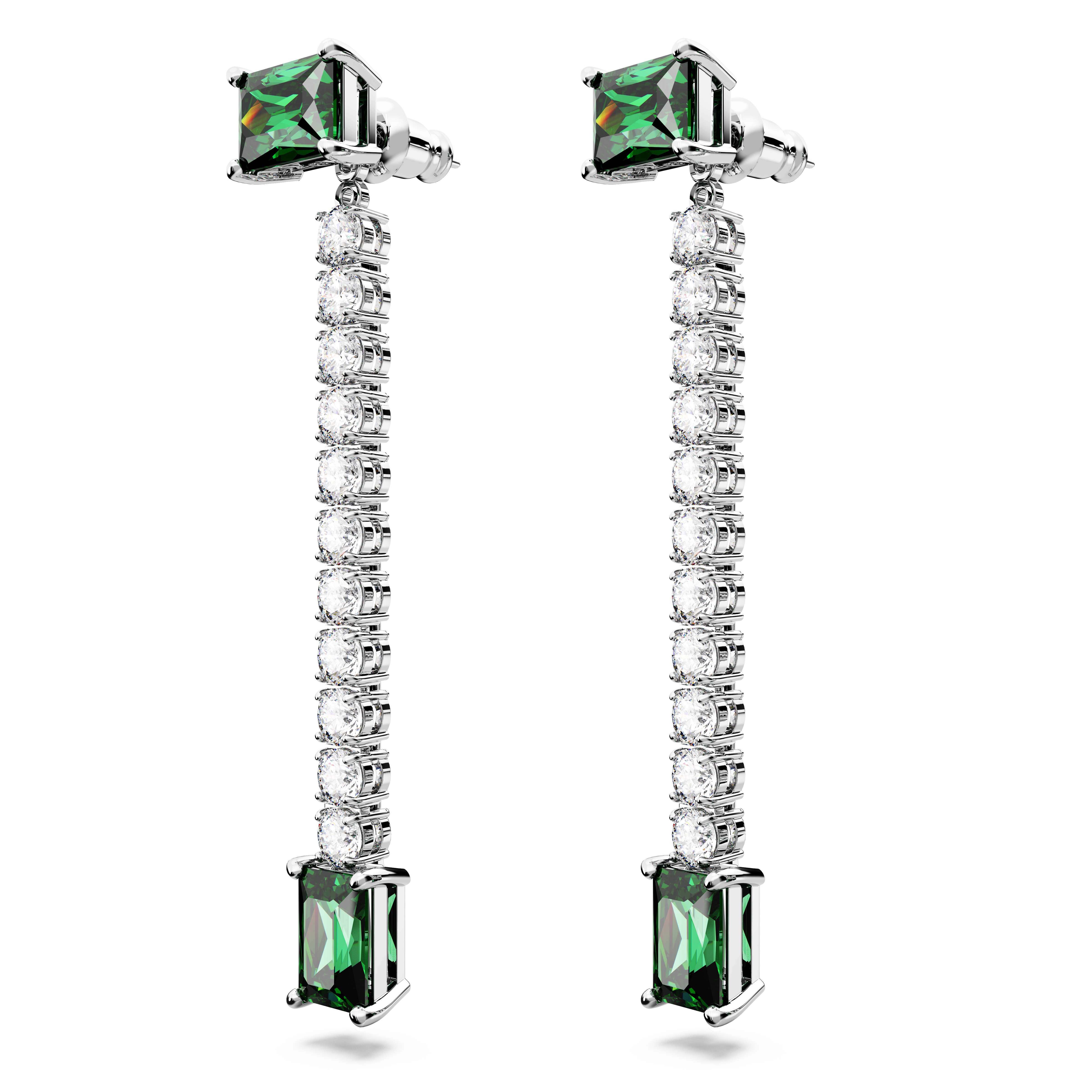 SWAROVSKI MATRIX DROP EARRINGS, MIXED CUTS, GREEN, RHODIUM PLATED 5665786