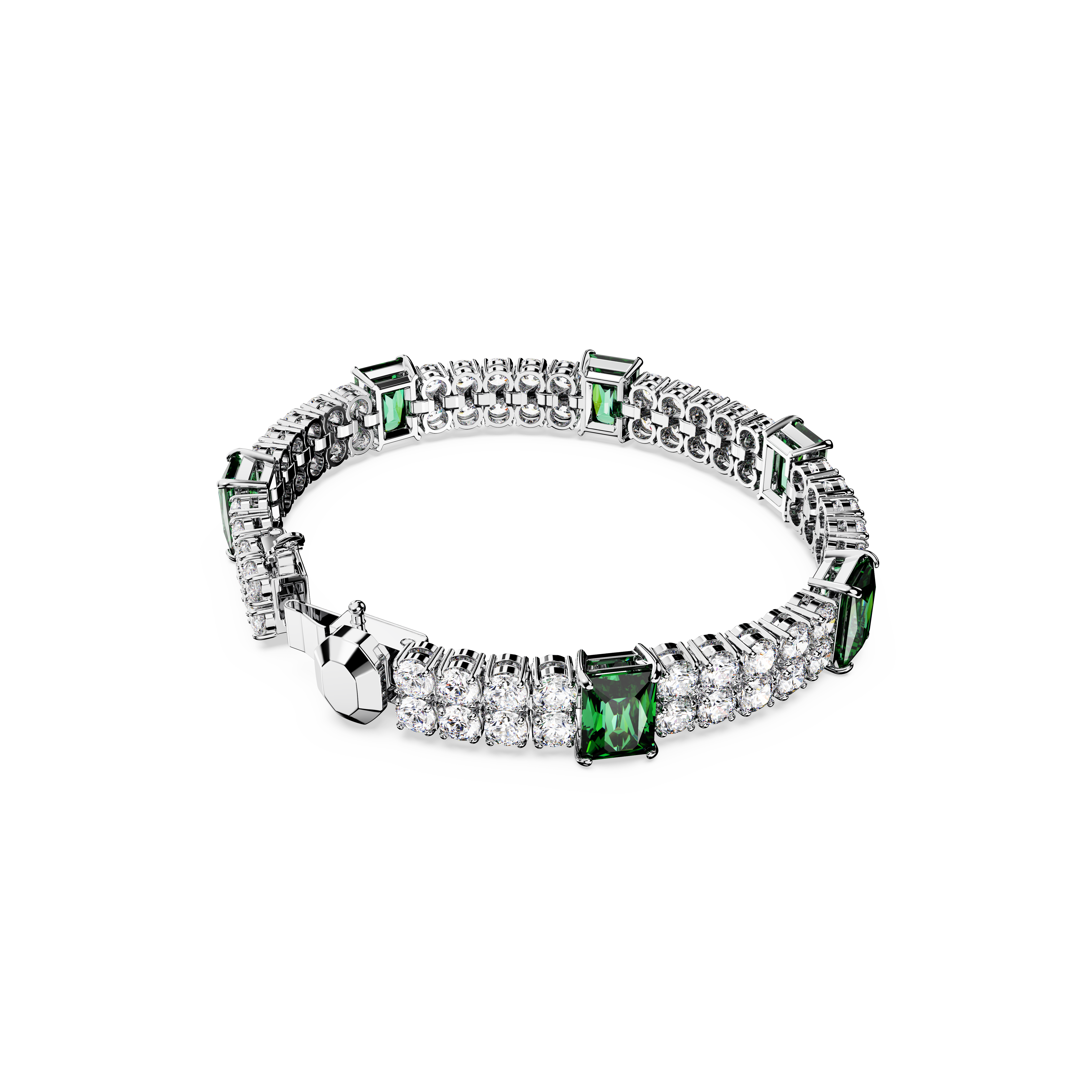 SWAROVSKI MATRIX TENNIS BRACELET, MIXED CUTS, GREEN, RHODIUM PLATED