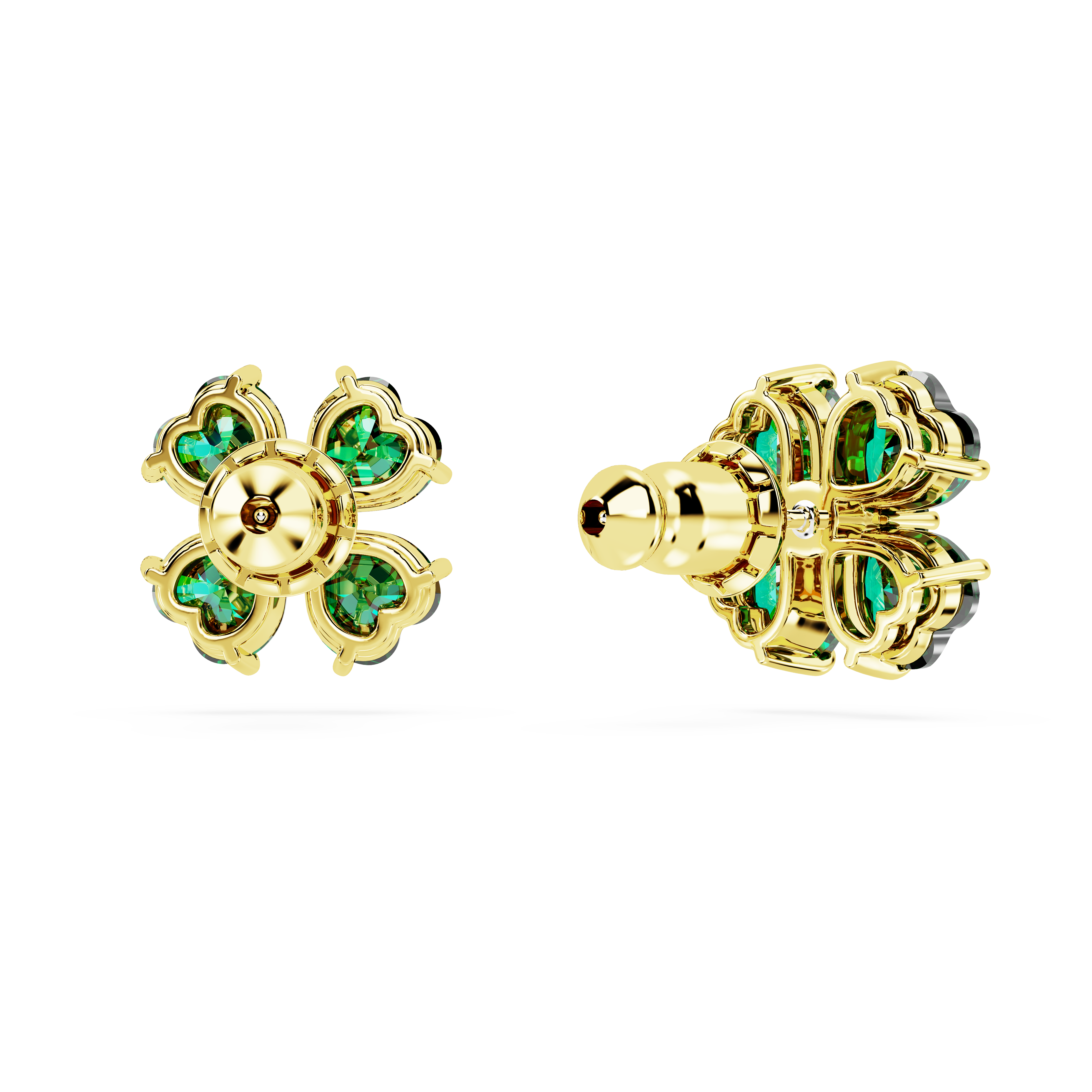 Swarovski Idyllia stud earrings, Clover, Green, Gold-tone plated 5666236